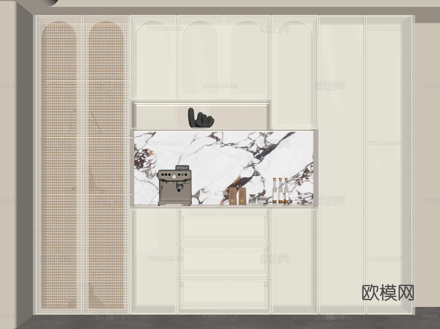 奶油风餐边柜su模型