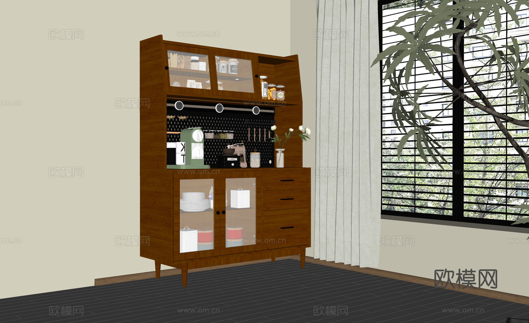 法式复古风餐边柜 酒柜 备餐柜su模型