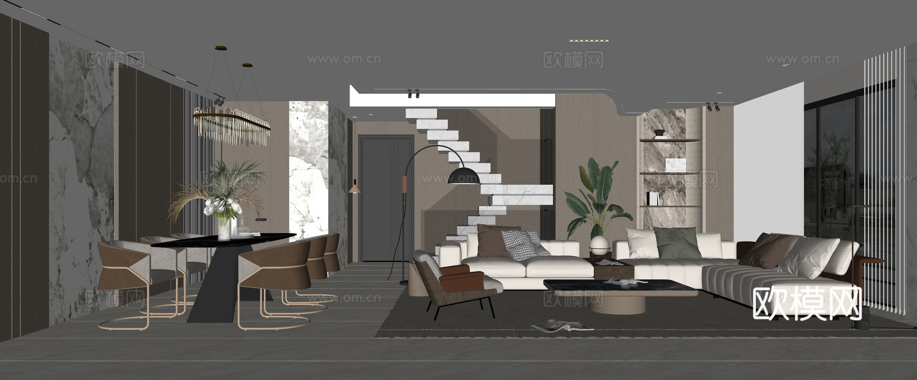 现代轻奢客餐厅su模型