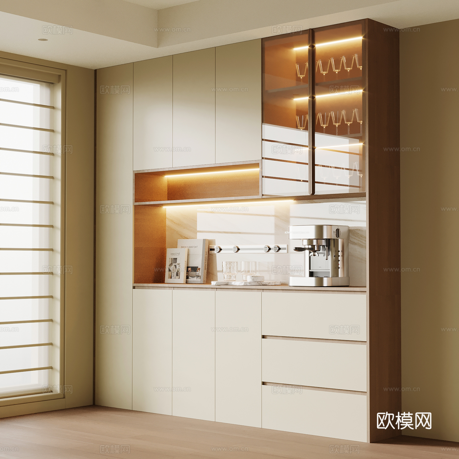 中古风餐边柜su模型