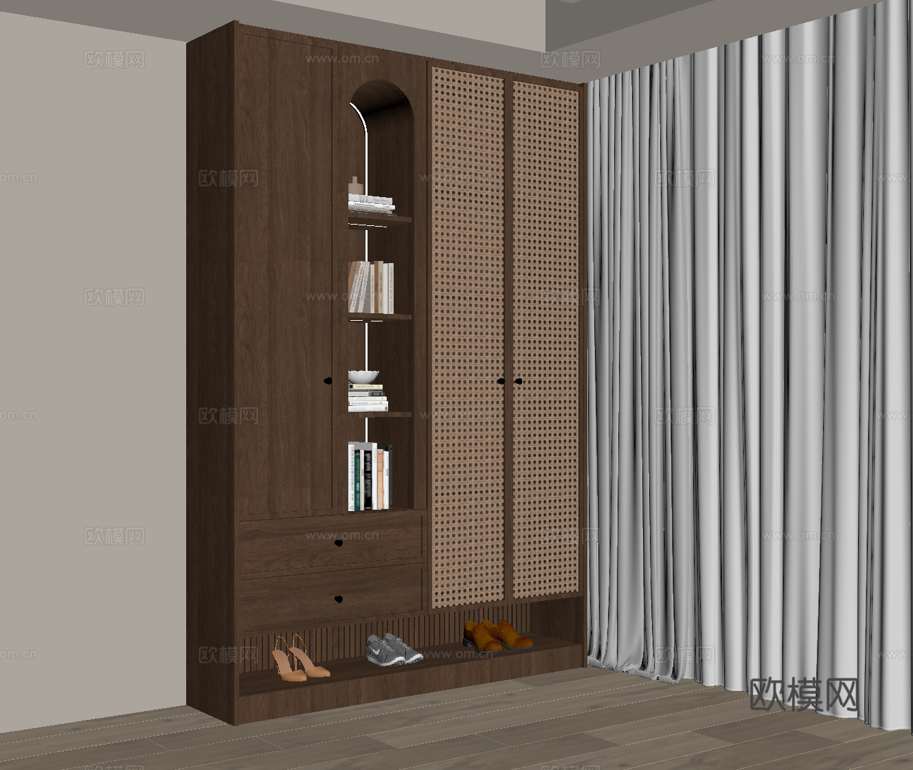 中古风鞋柜 入户鞋柜su模型