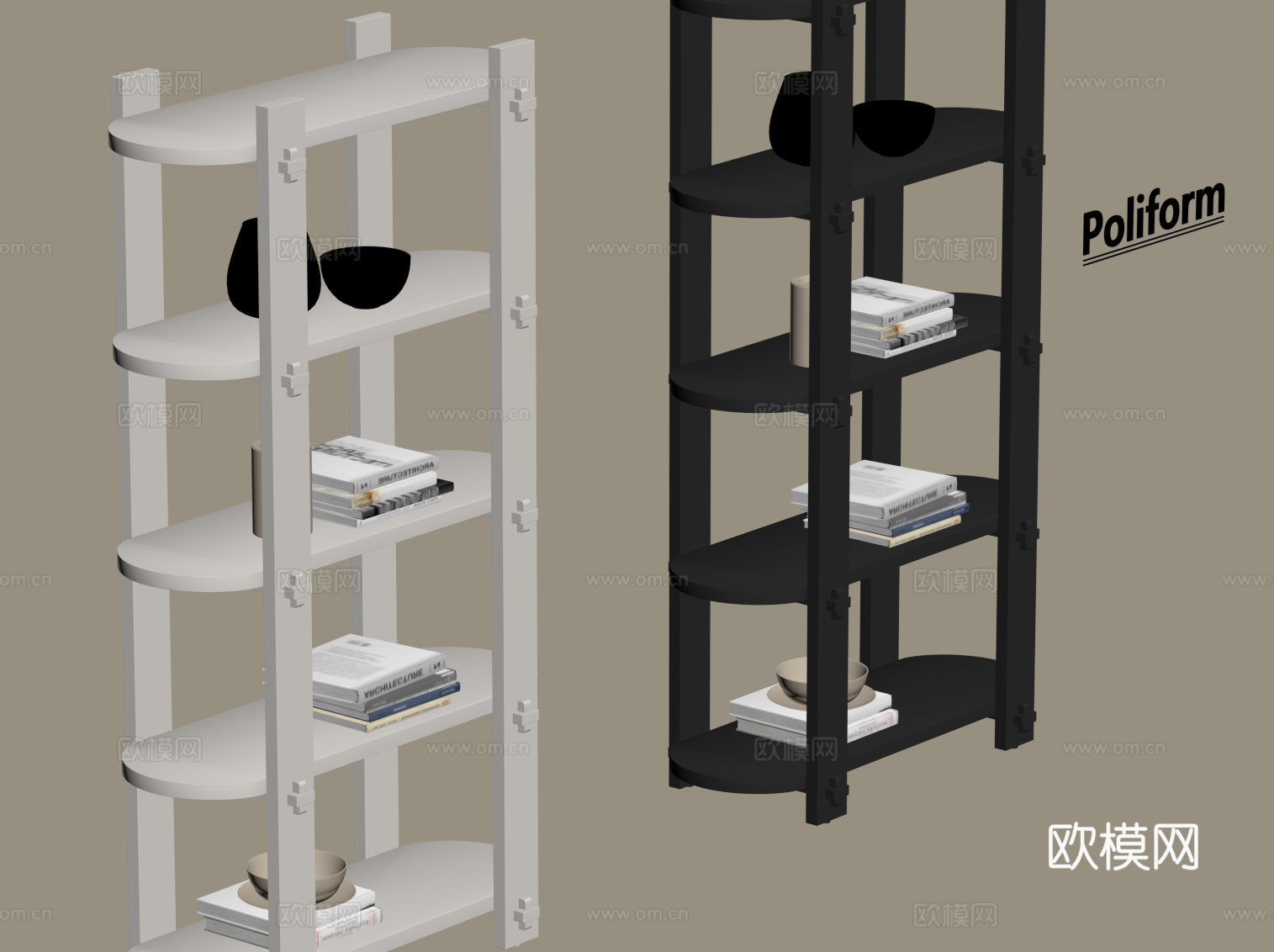 现代置物架 书架su模型