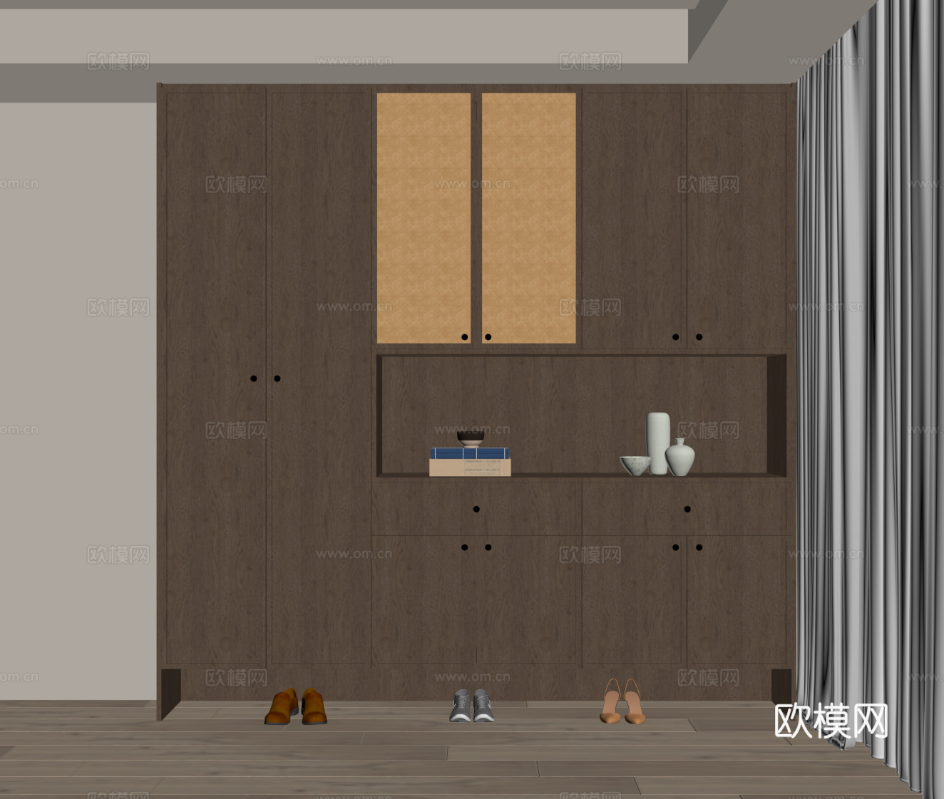 中古风鞋柜 入户鞋柜su模型