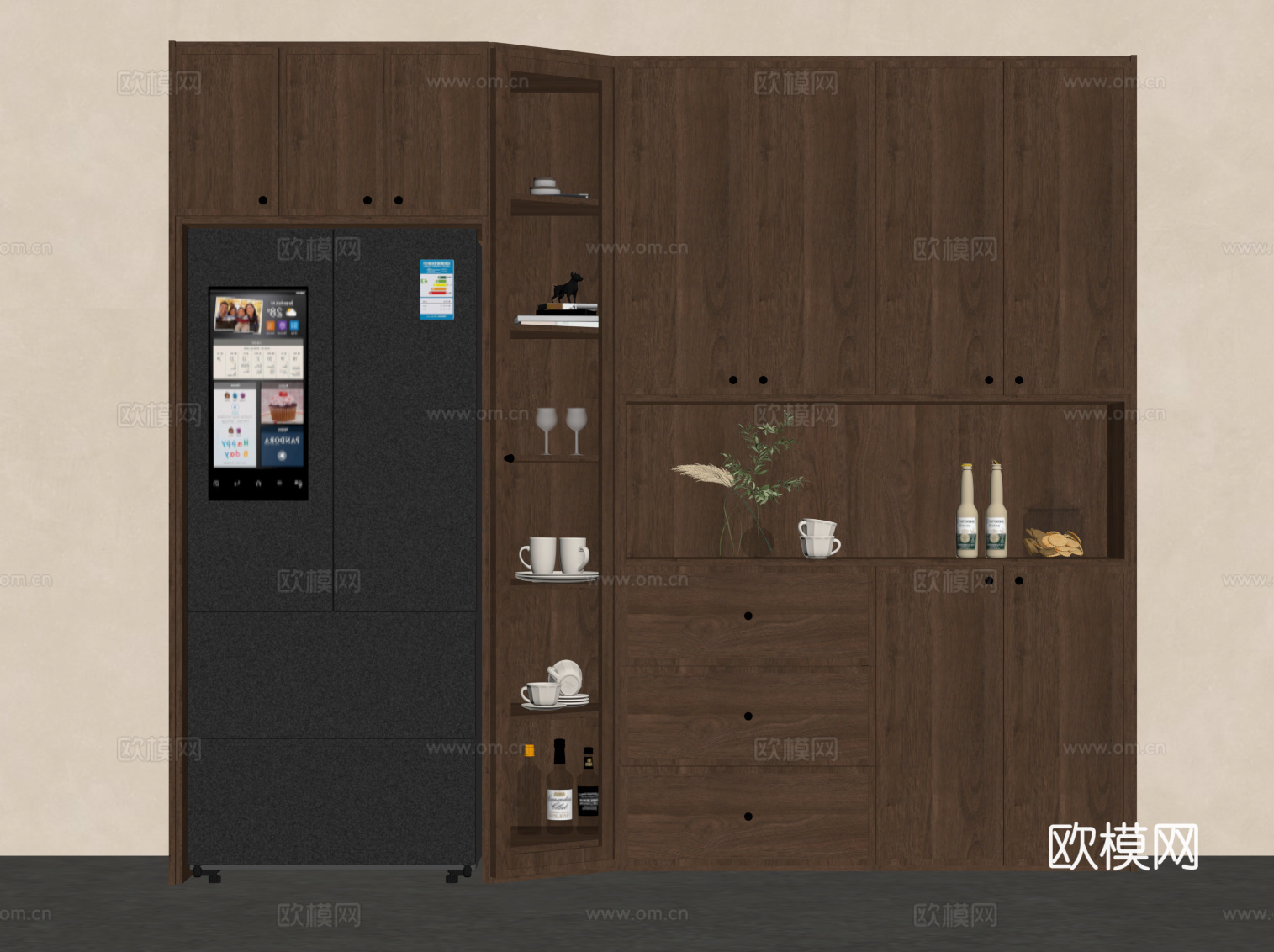 中古风酒柜 餐边柜su模型