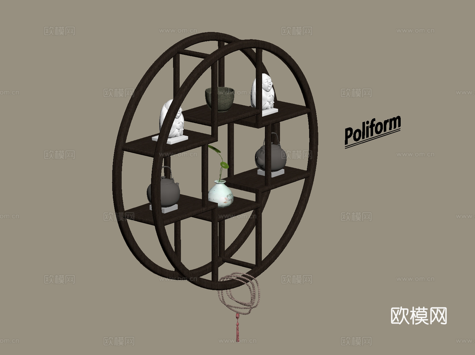 新中式置物架 装饰架su模型