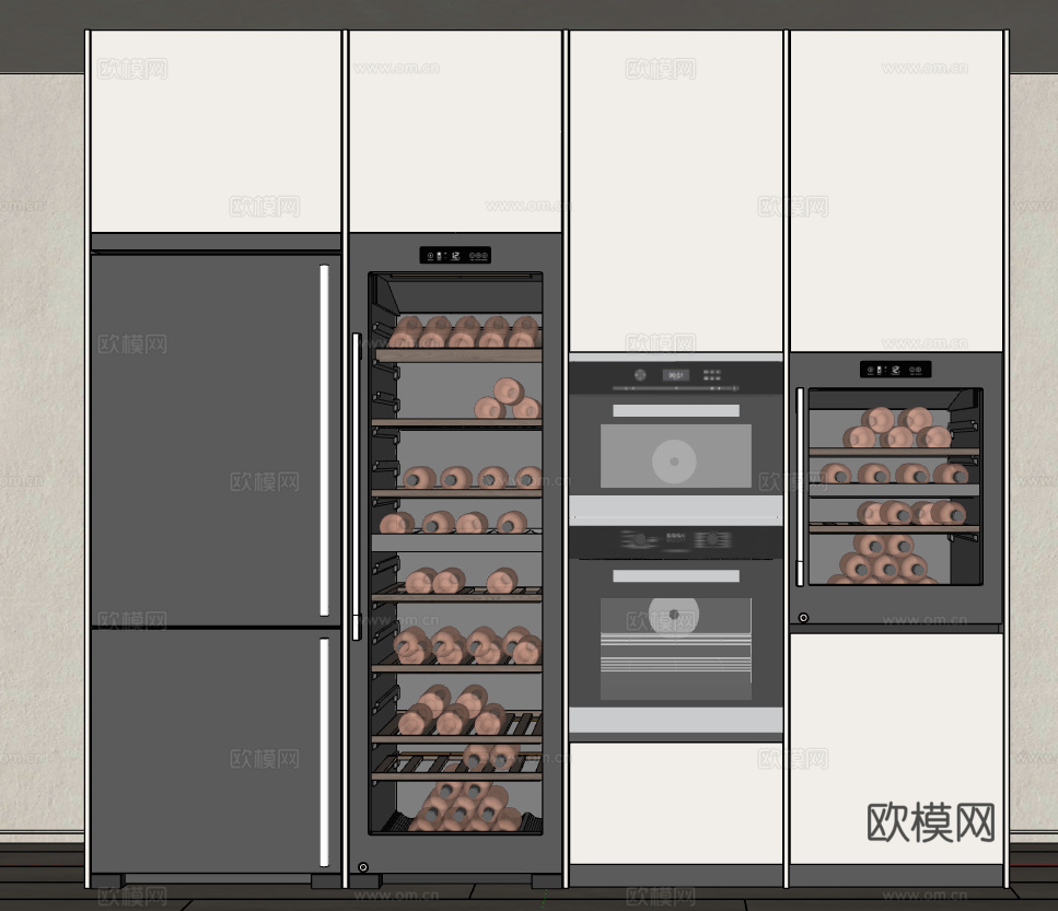 现代嵌入式酒柜 恒温 高柜 木材su模型