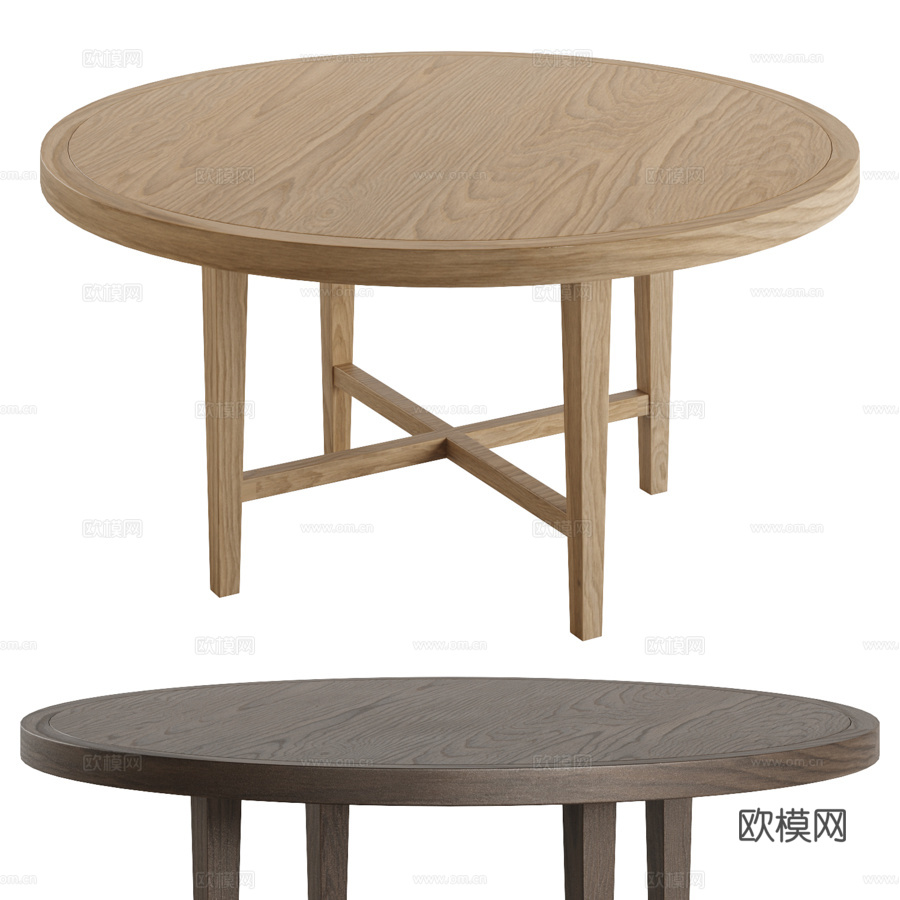 rh出品法式现代圆形餐桌3d模型下载
