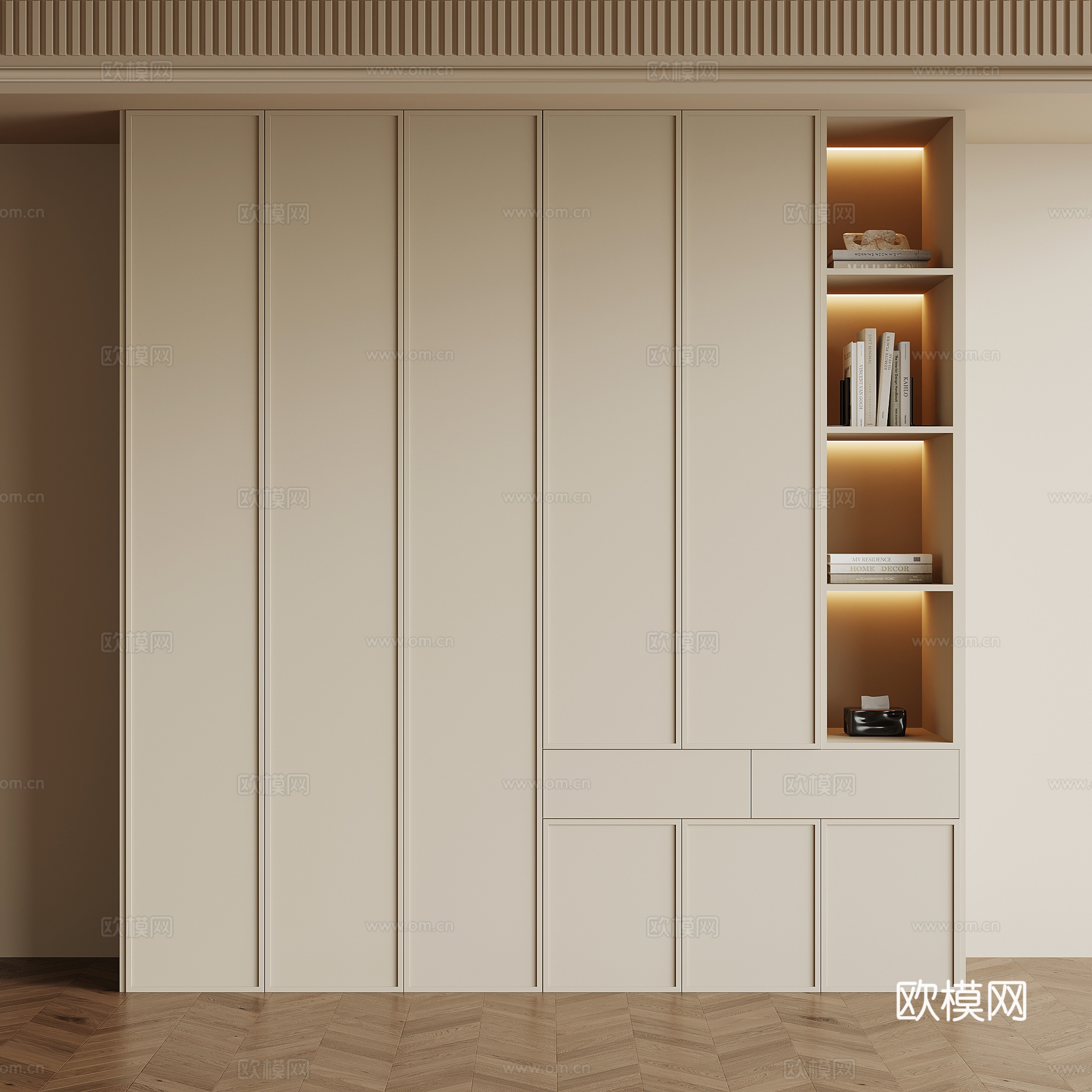 法式奶油风书柜su模型