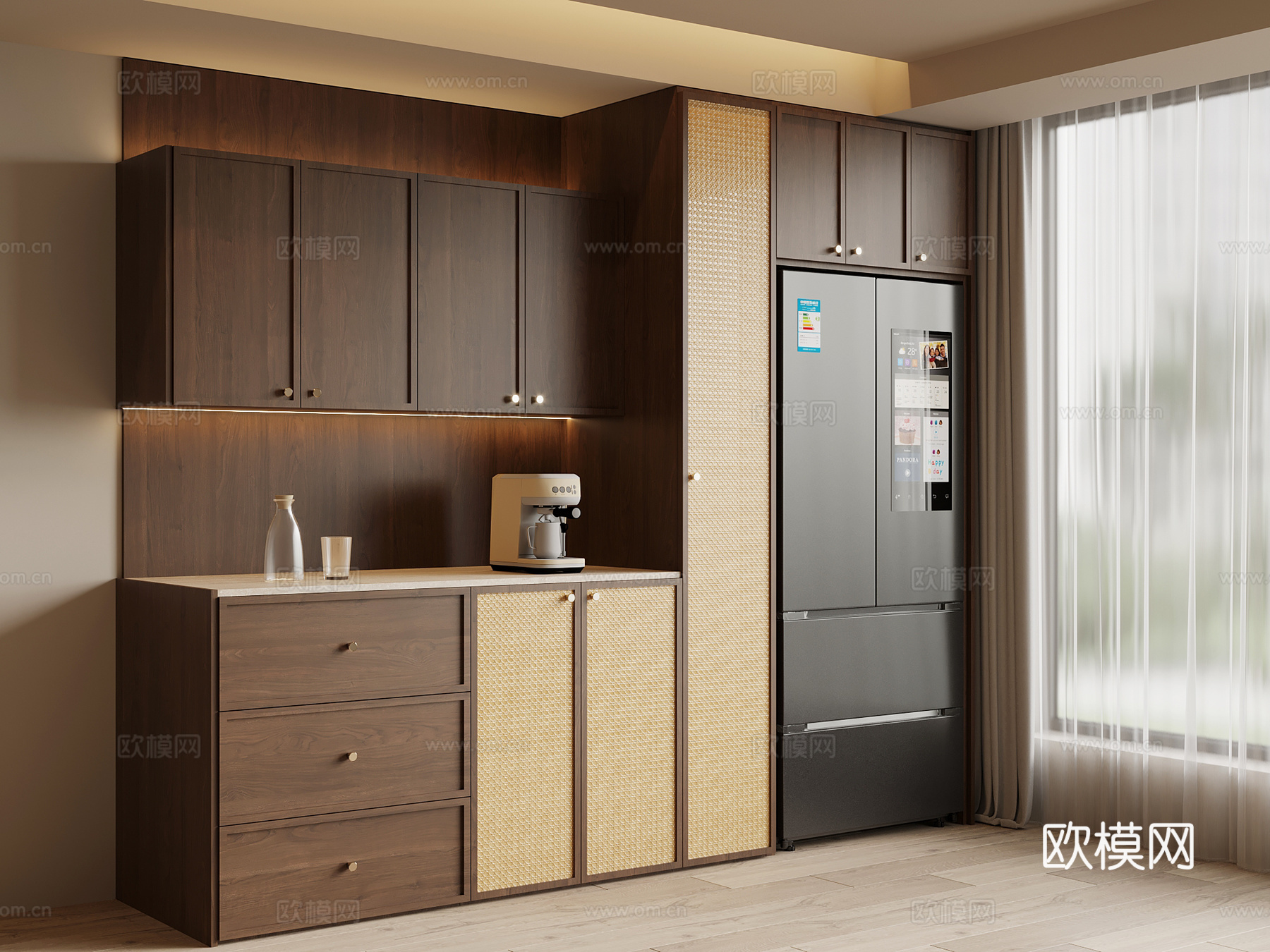 中古风酒柜 餐边柜su模型