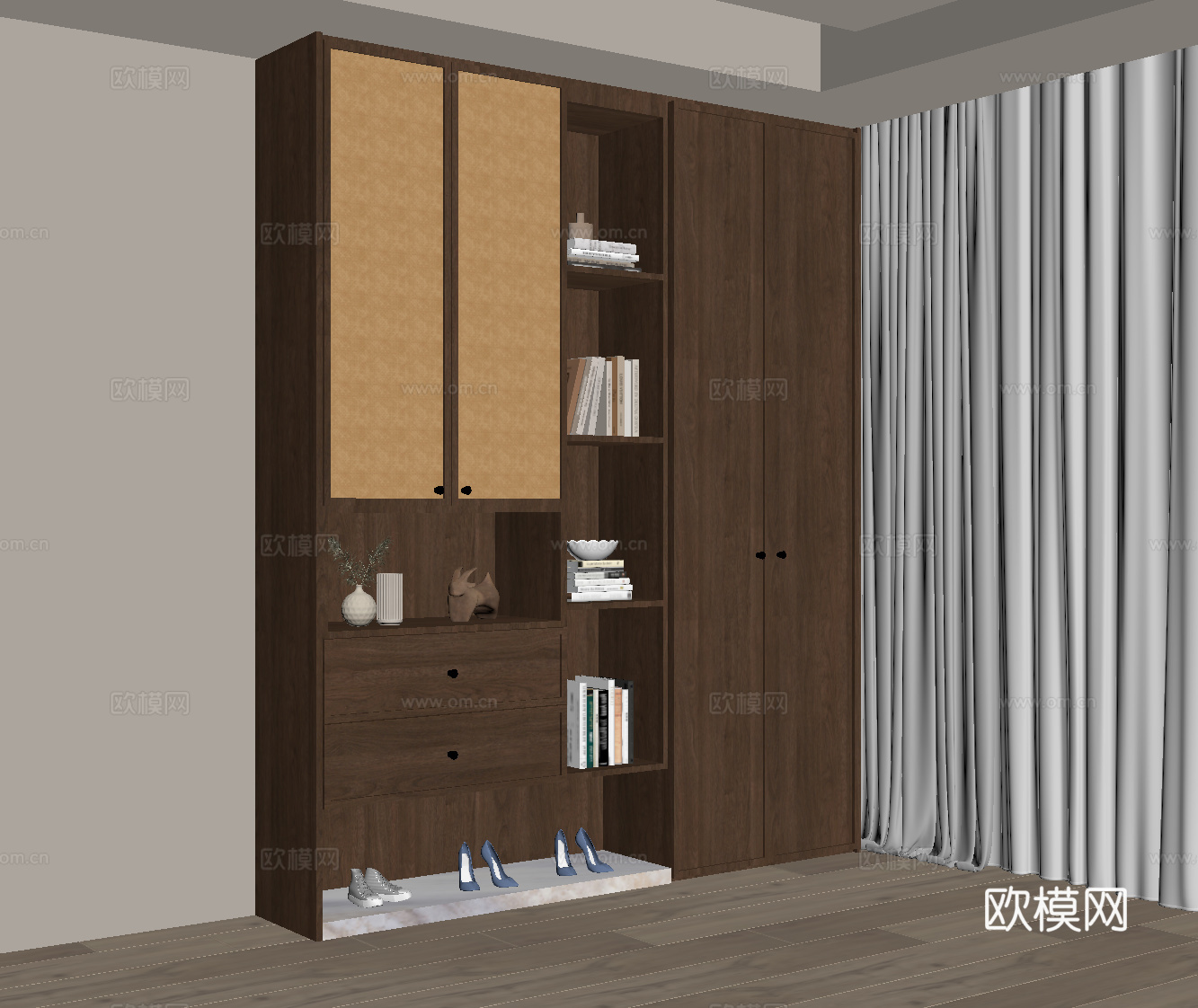 中古风鞋柜 入户鞋柜su模型