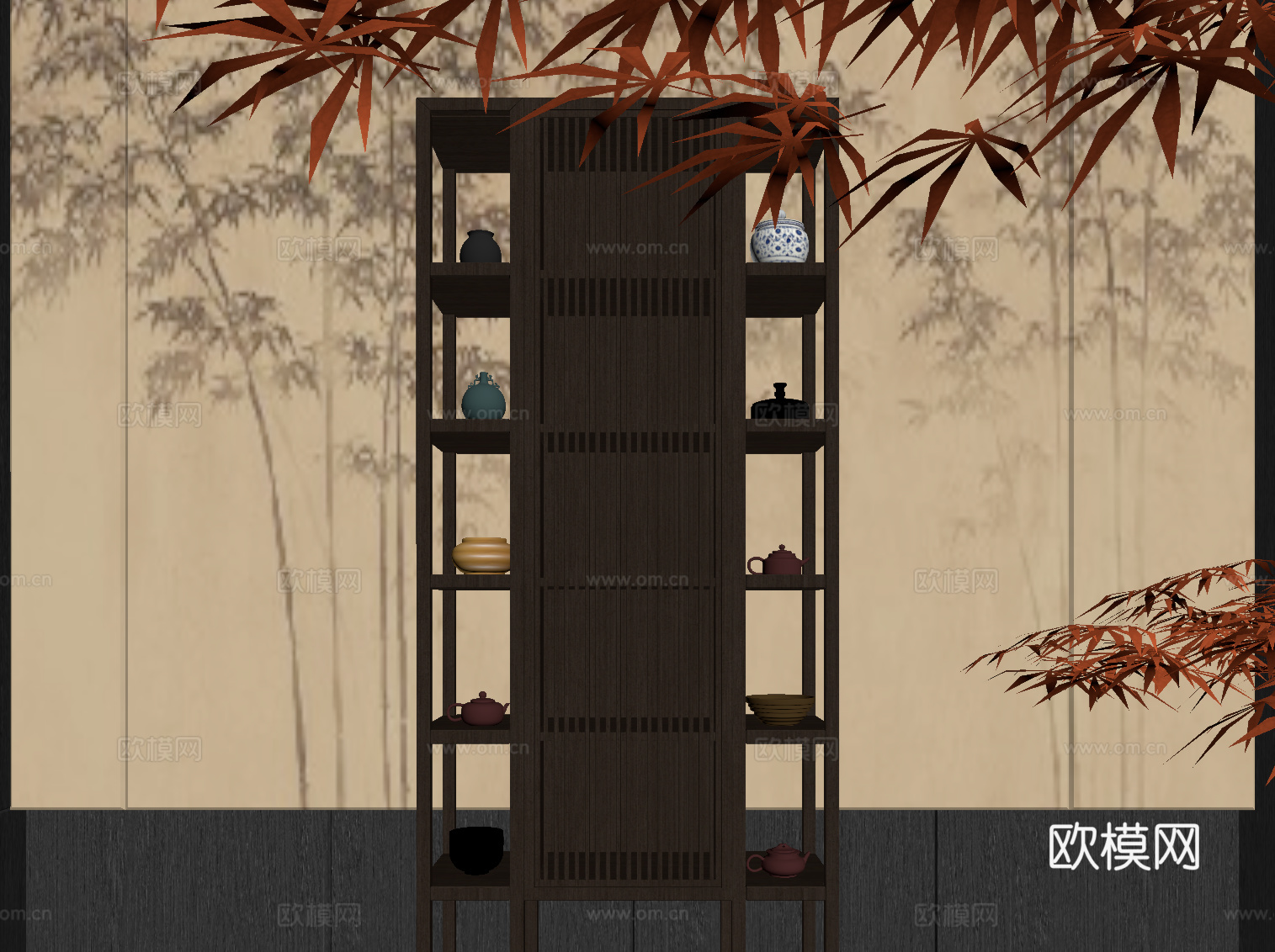 新中式博古架 置物架su模型