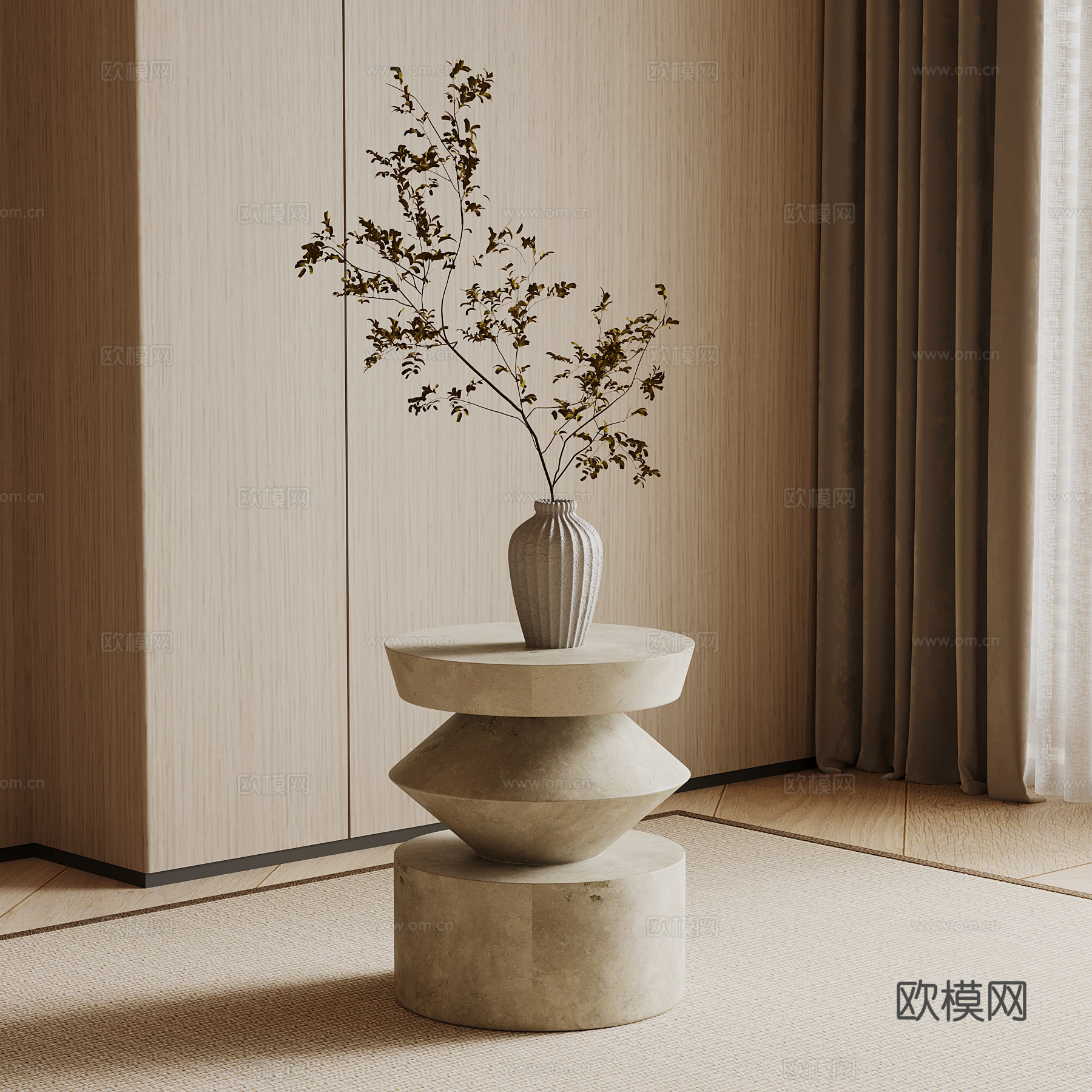 侘寂风边几 圆几角几su模型