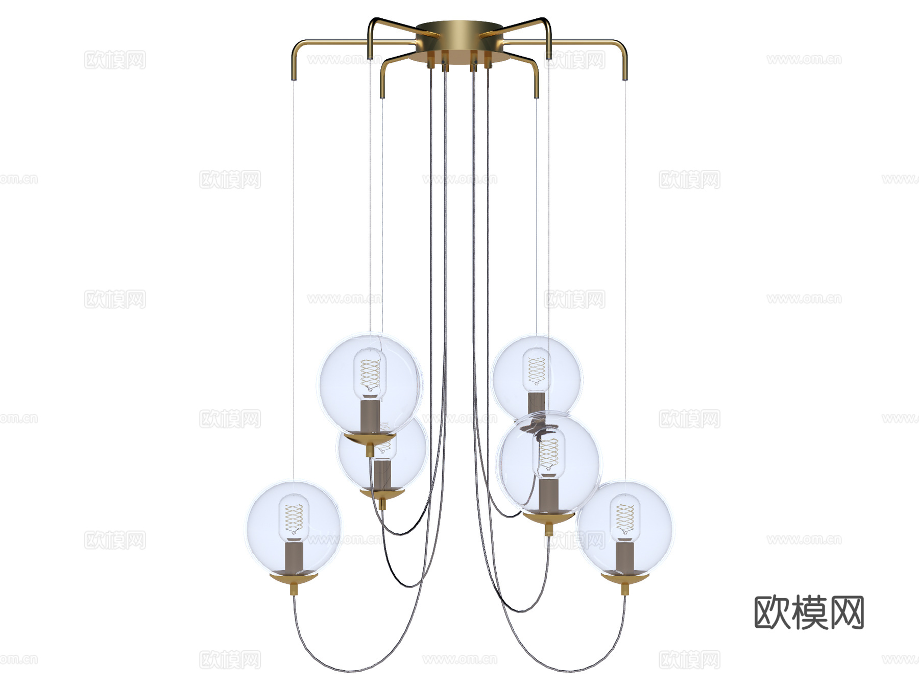 吊灯 金属吊灯 玻璃吊灯 装饰灯具su模型下载（渲染图1）