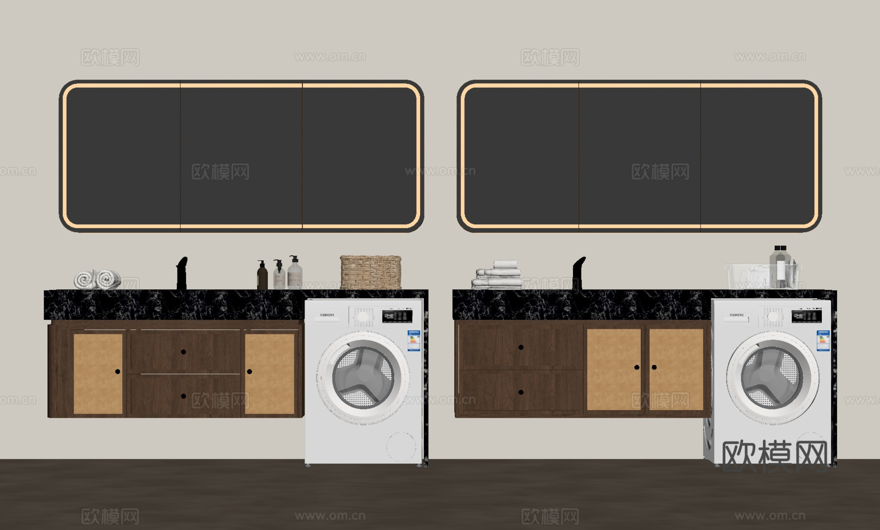 中古风浴室柜 洗衣机柜su模型