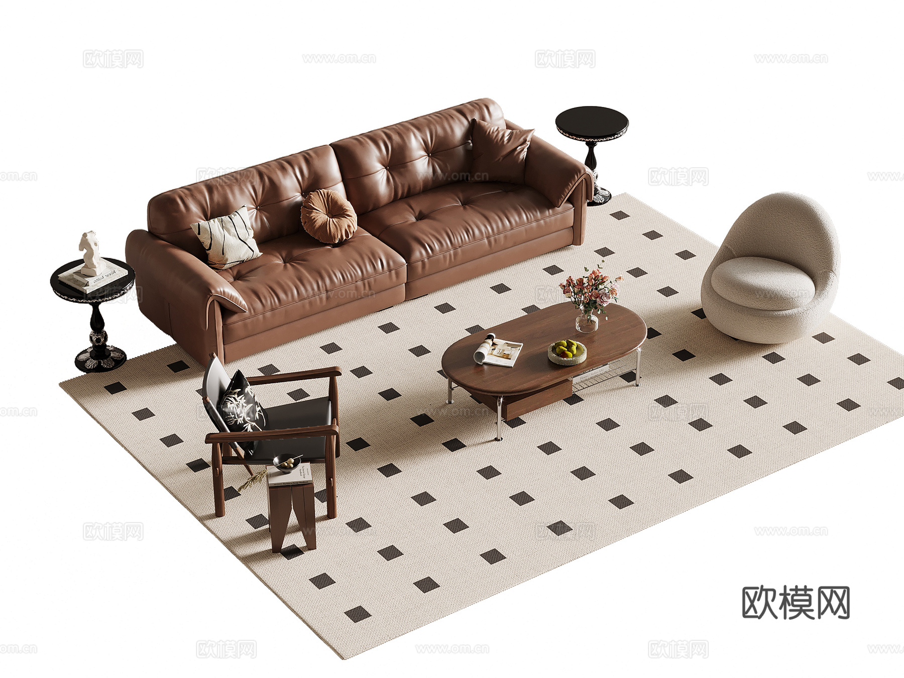 中古风沙发茶几组合su模型