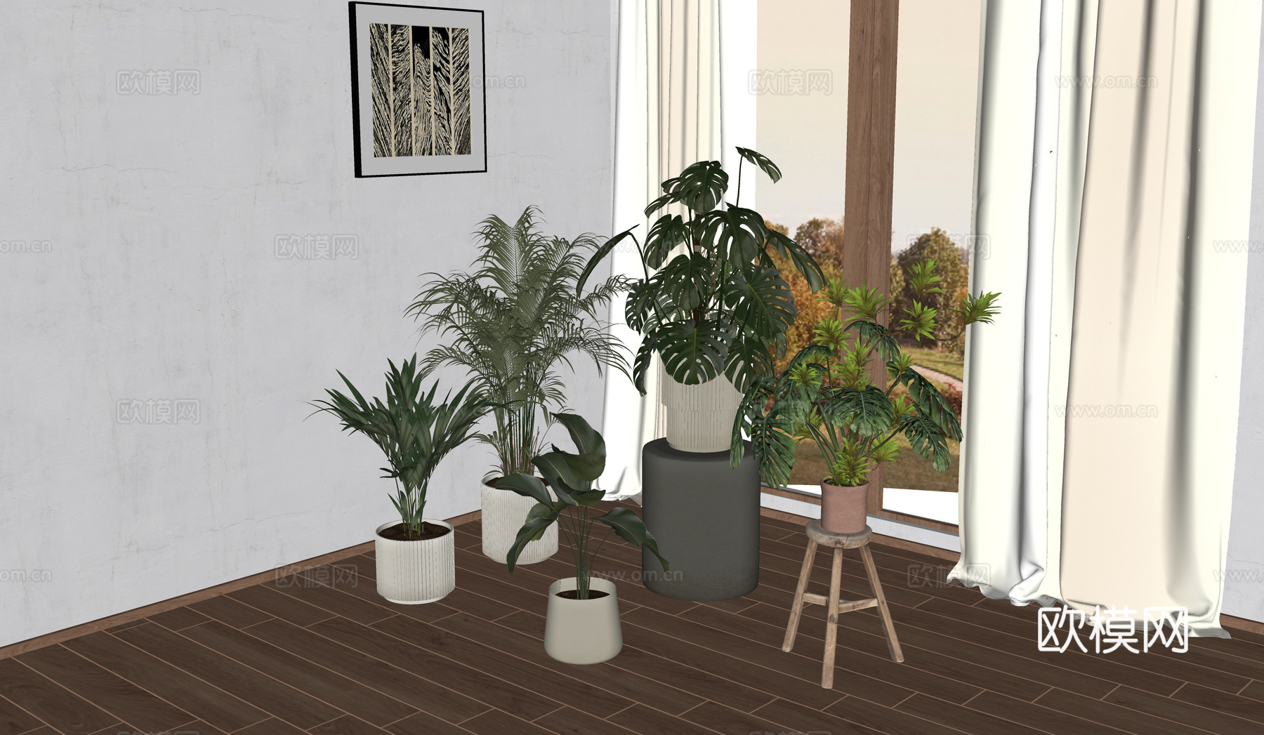 现代绿植 植物 龟背竹 盆栽盆景su模型