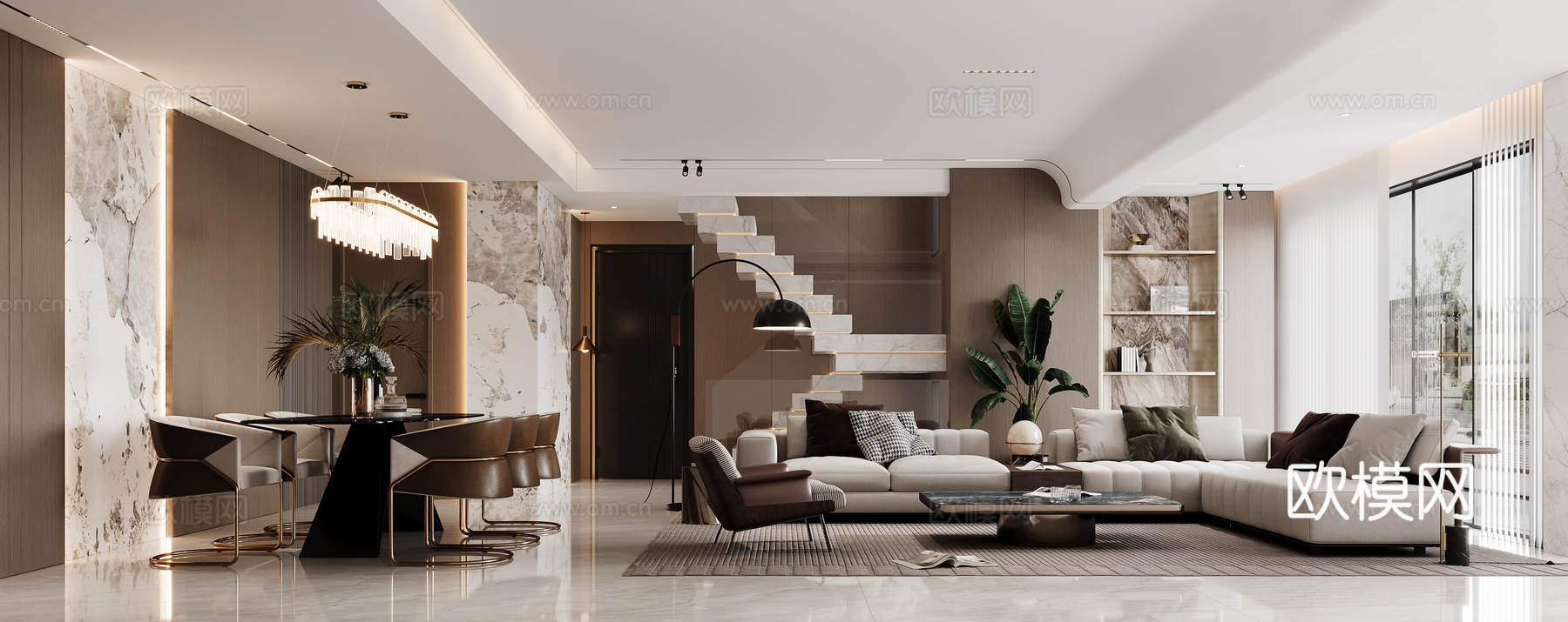 现代轻奢客餐厅su模型