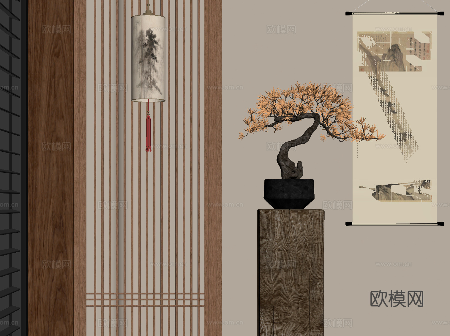 新中式花瓶 摆件装饰su模型