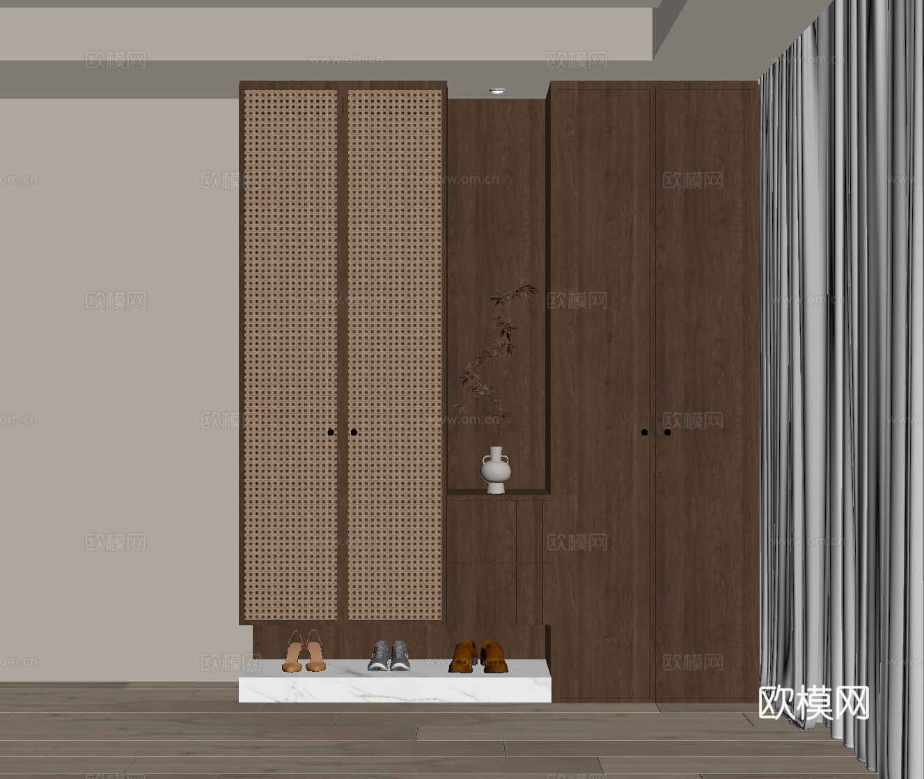 中古风鞋柜 入户鞋柜su模型