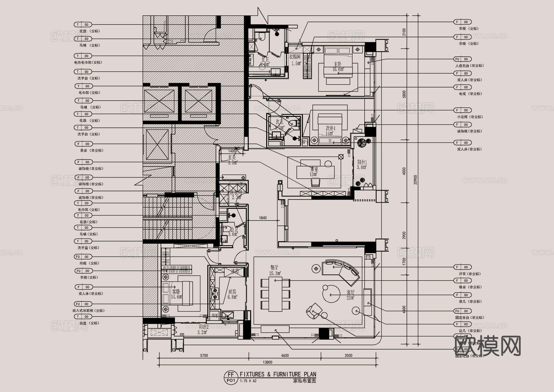 180㎡四居室大平层全套施工图   CAD家装施工图cad施工图