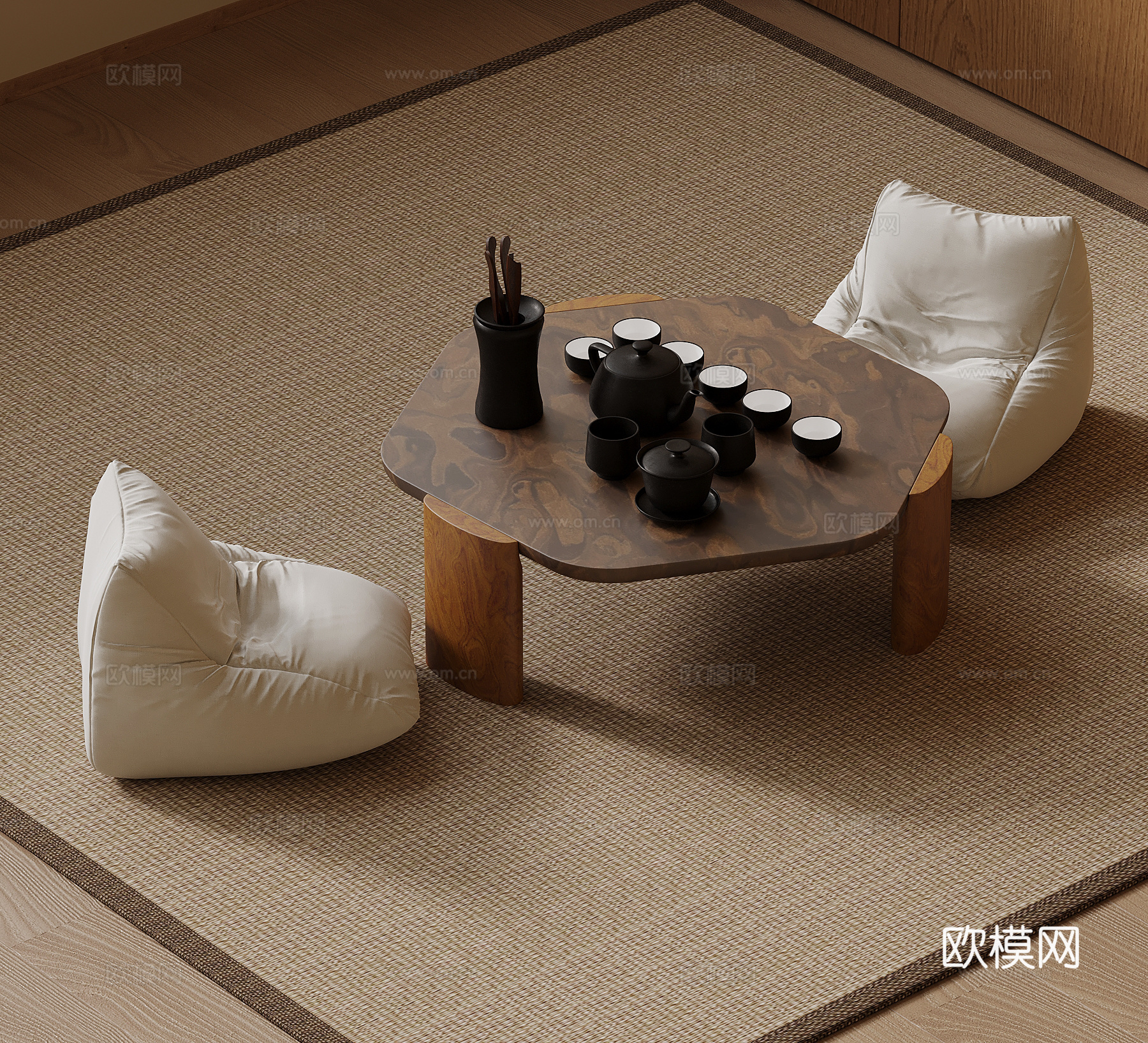 中古风小茶台 茶桌椅su模型