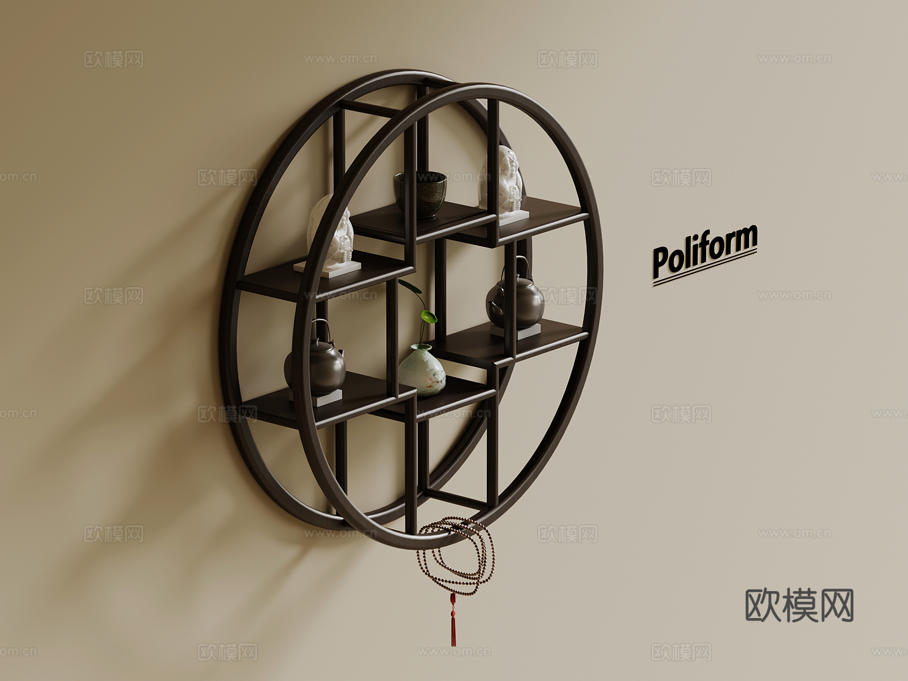 新中式置物架 装饰架su模型