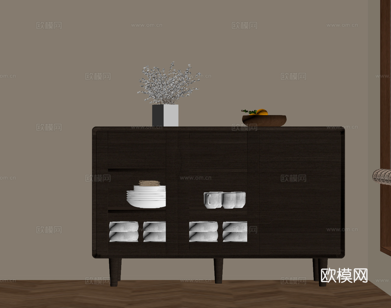 新中式餐边柜su模型