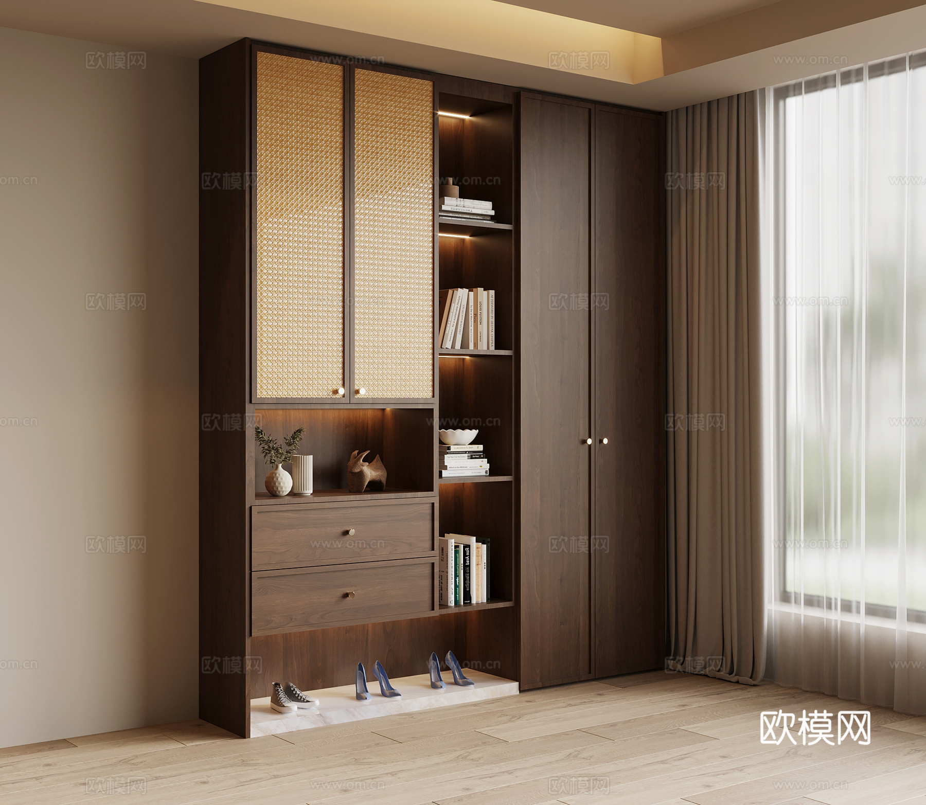 中古风鞋柜 入户鞋柜su模型