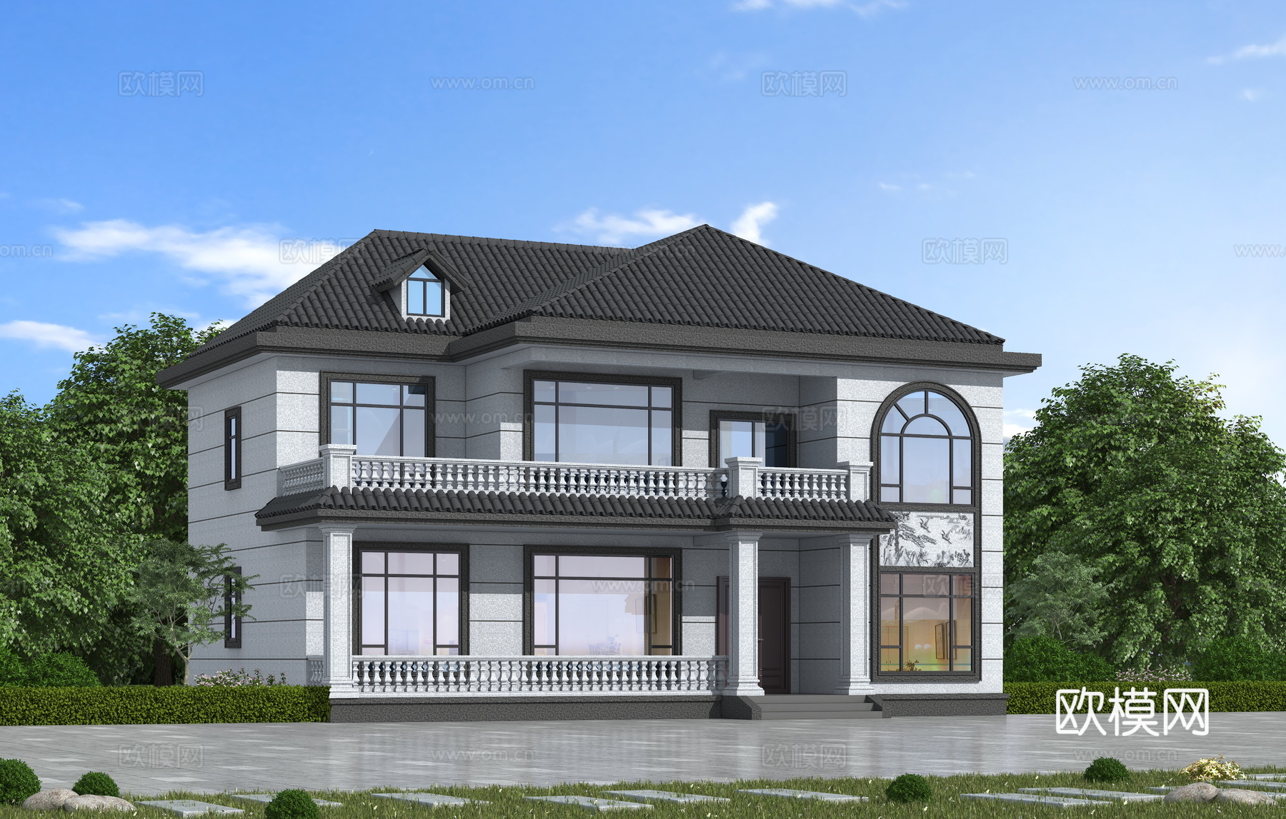 新中式独栋别墅 自建房别墅su模型