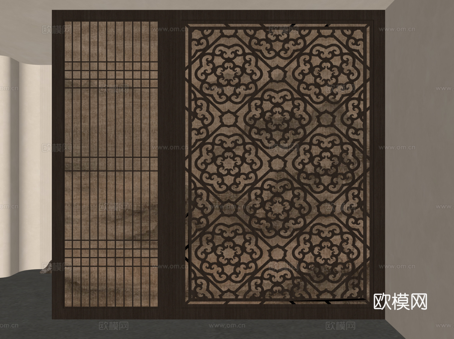 新中式隔断su模型