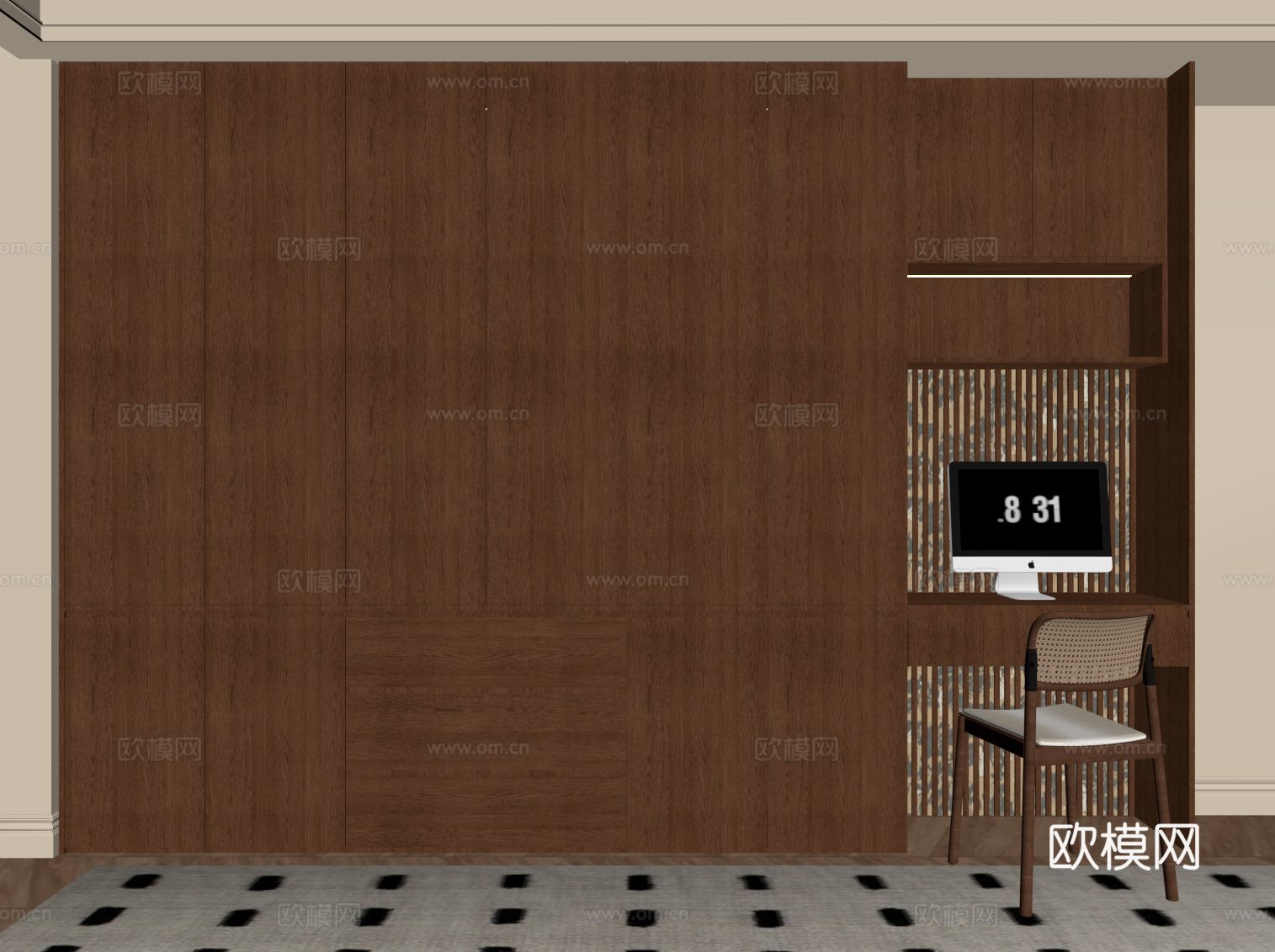 中古风书柜su模型