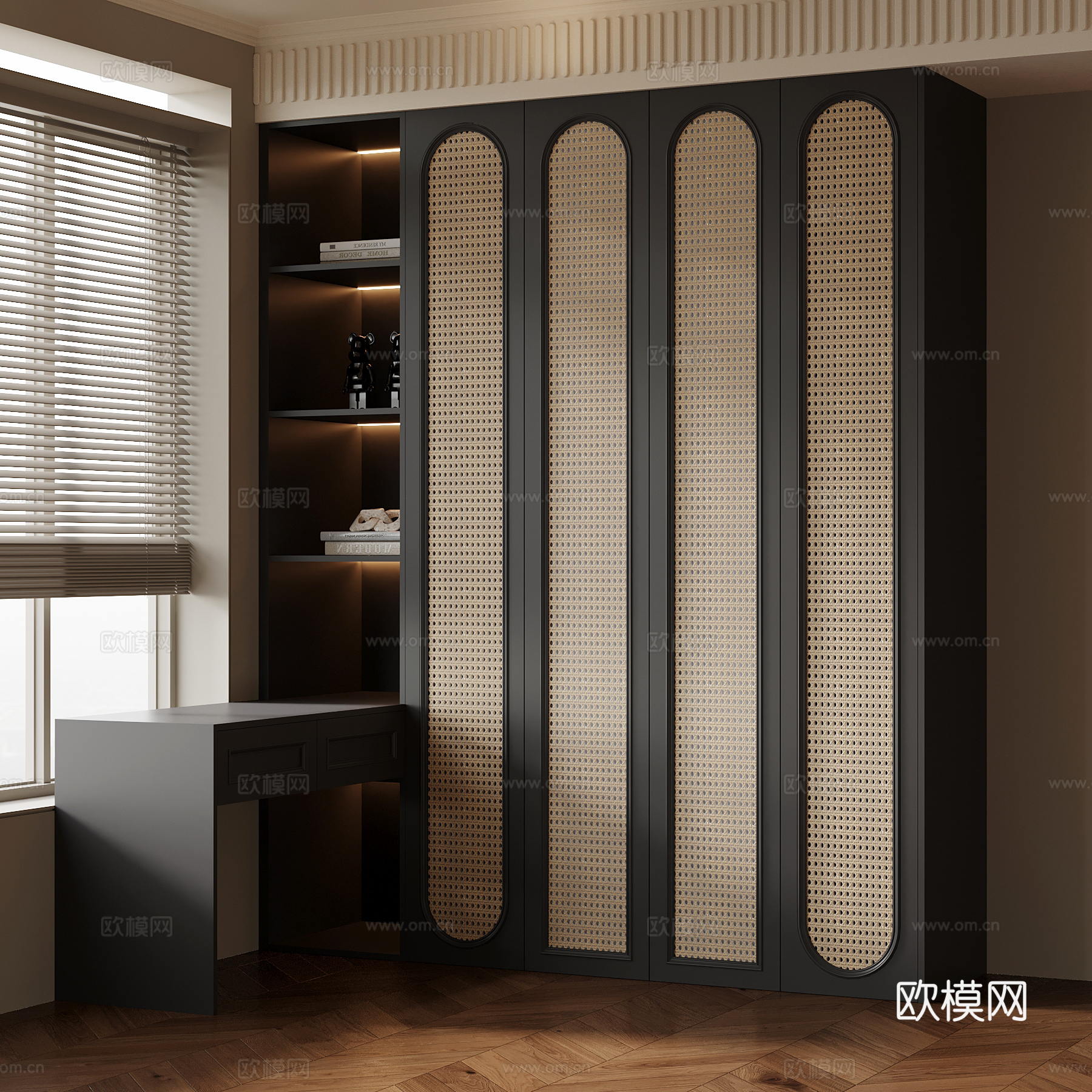 法式藤编书柜su模型