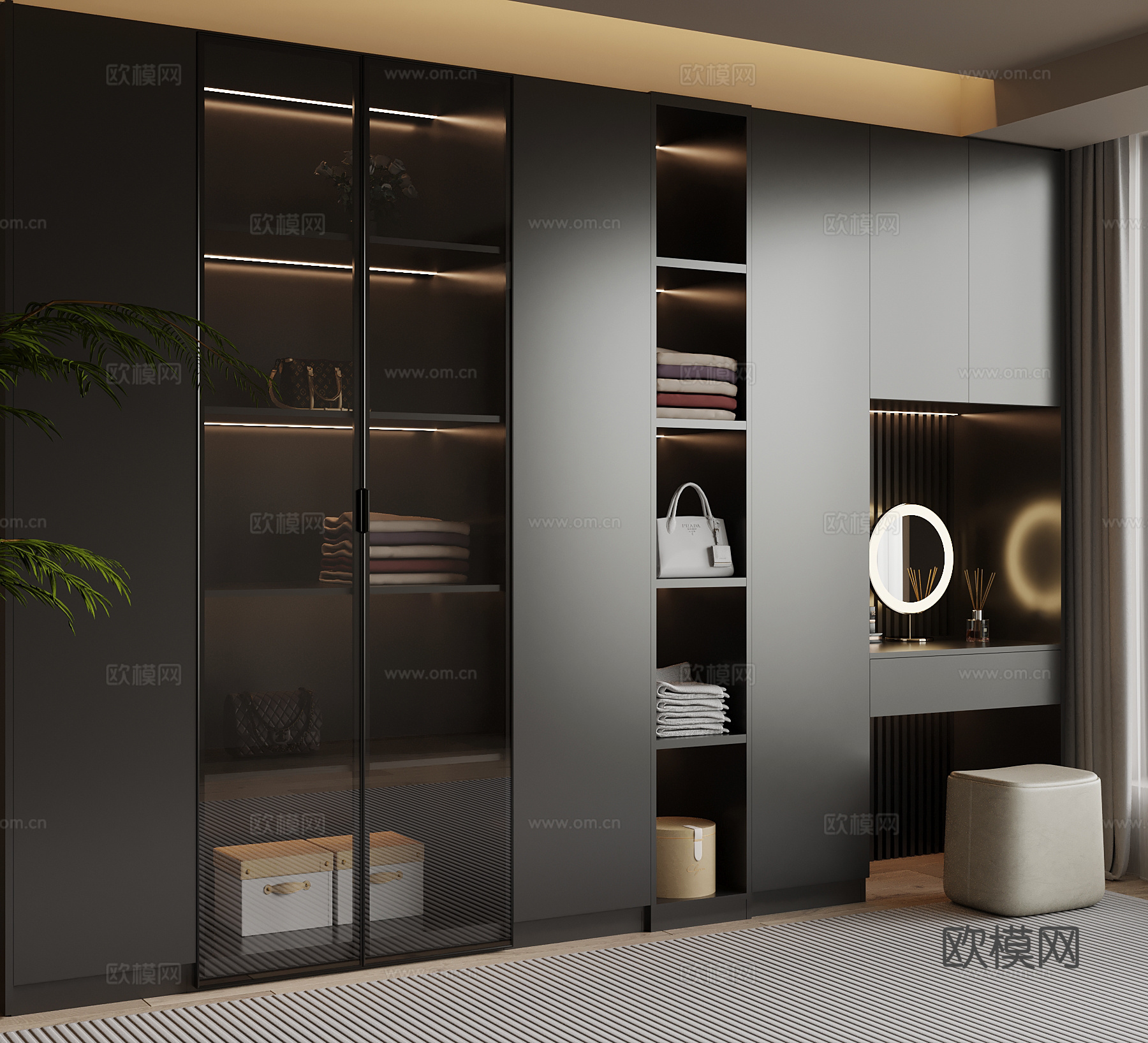 现代衣柜 成品衣柜 梳妆台su模型