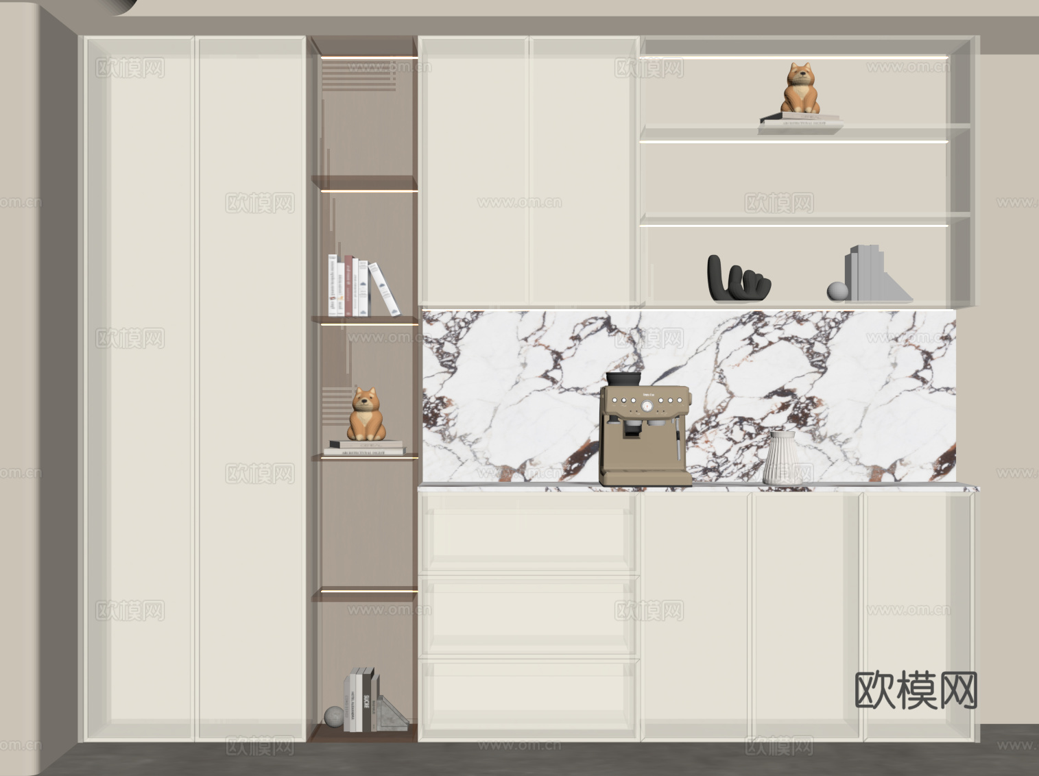 奶油风餐边柜su模型