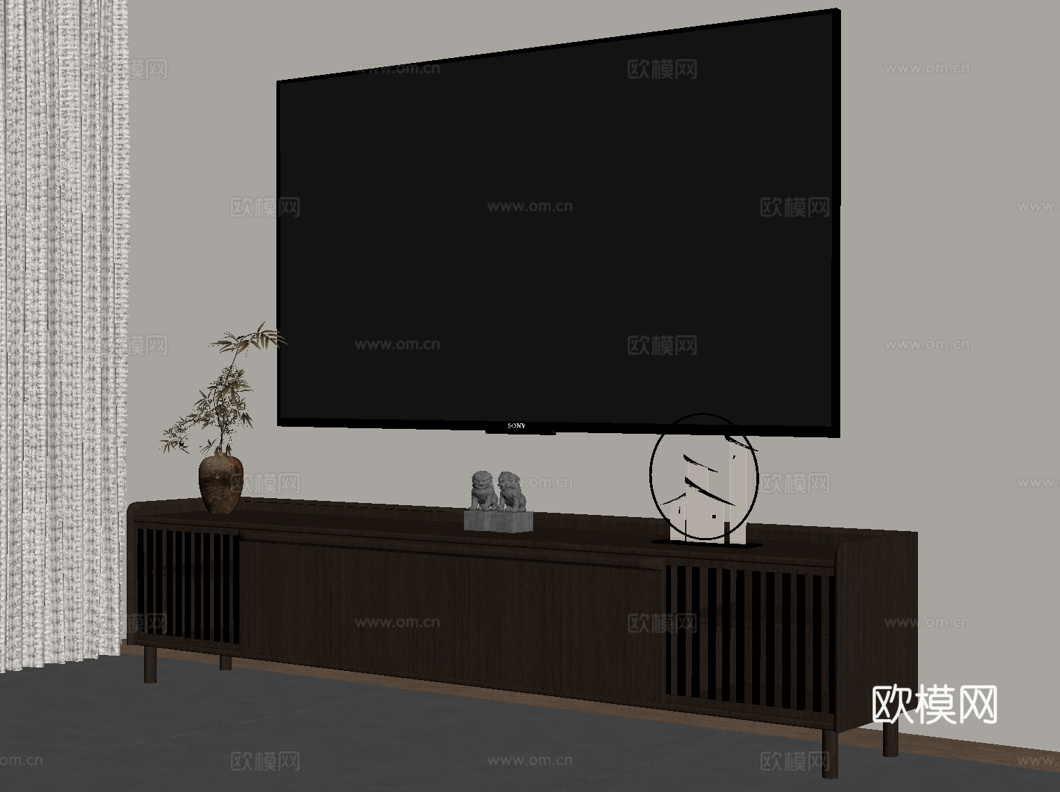 新中式电视柜 矮柜su模型