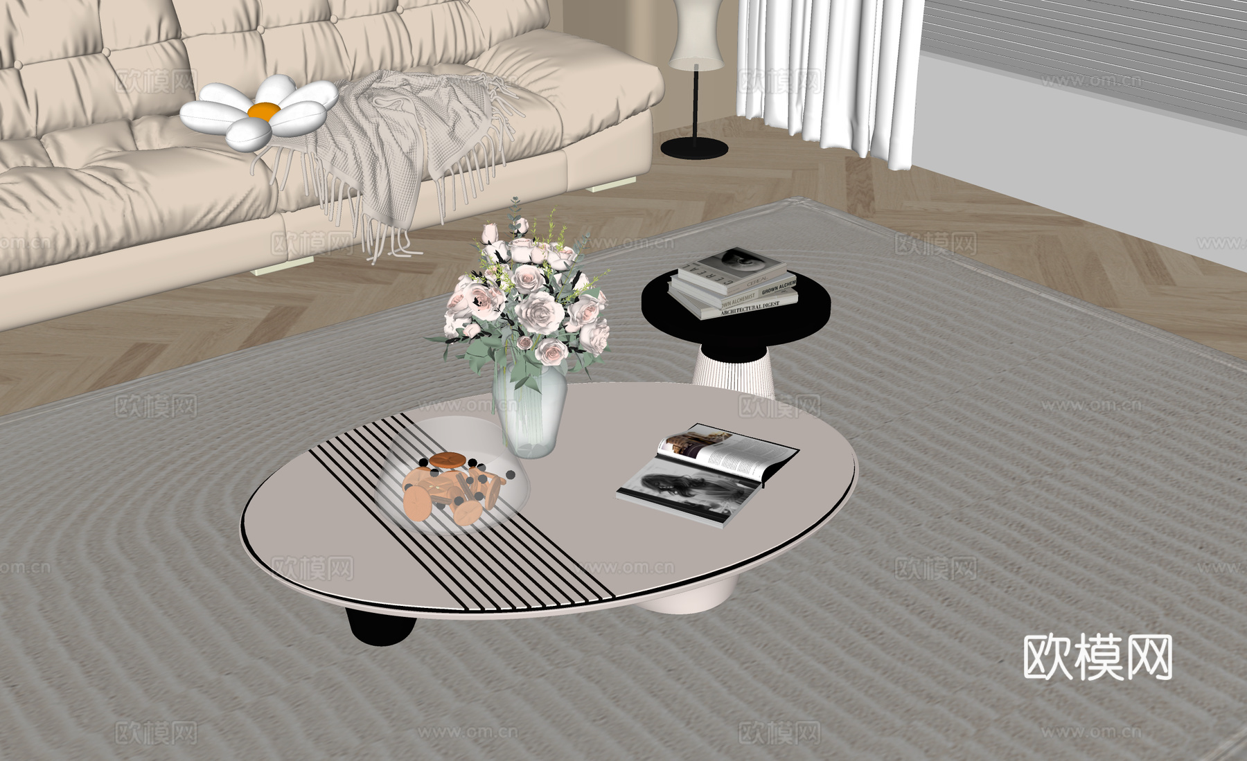 现代简约茶几 组合茶几 子母几su模型