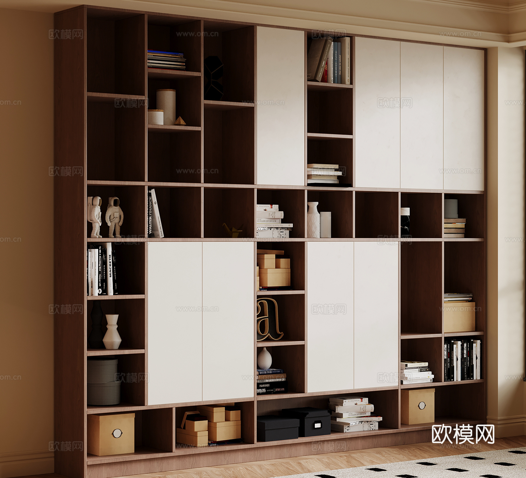 现代中古风书柜 置物柜su模型