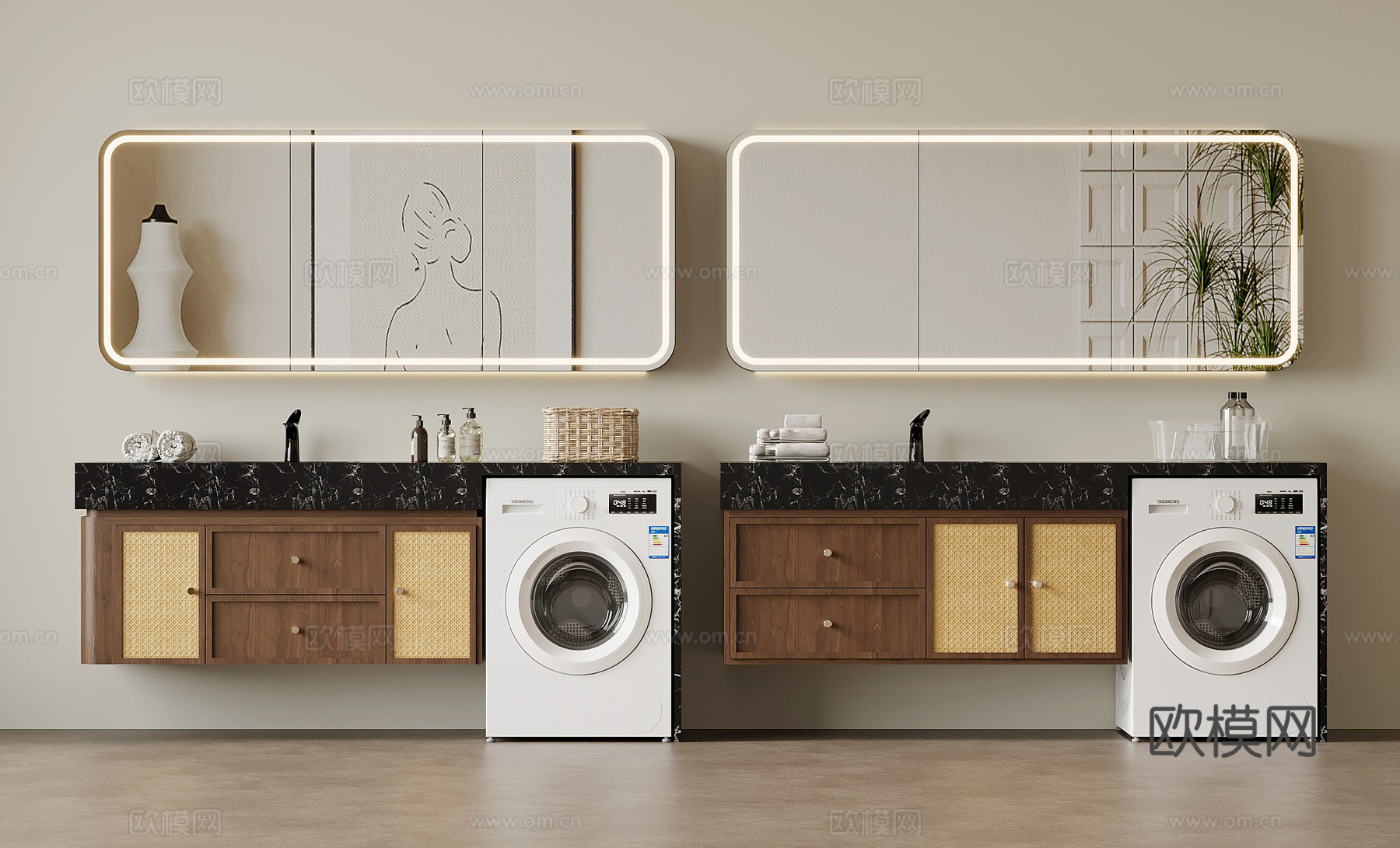 中古风浴室柜 洗衣机柜su模型