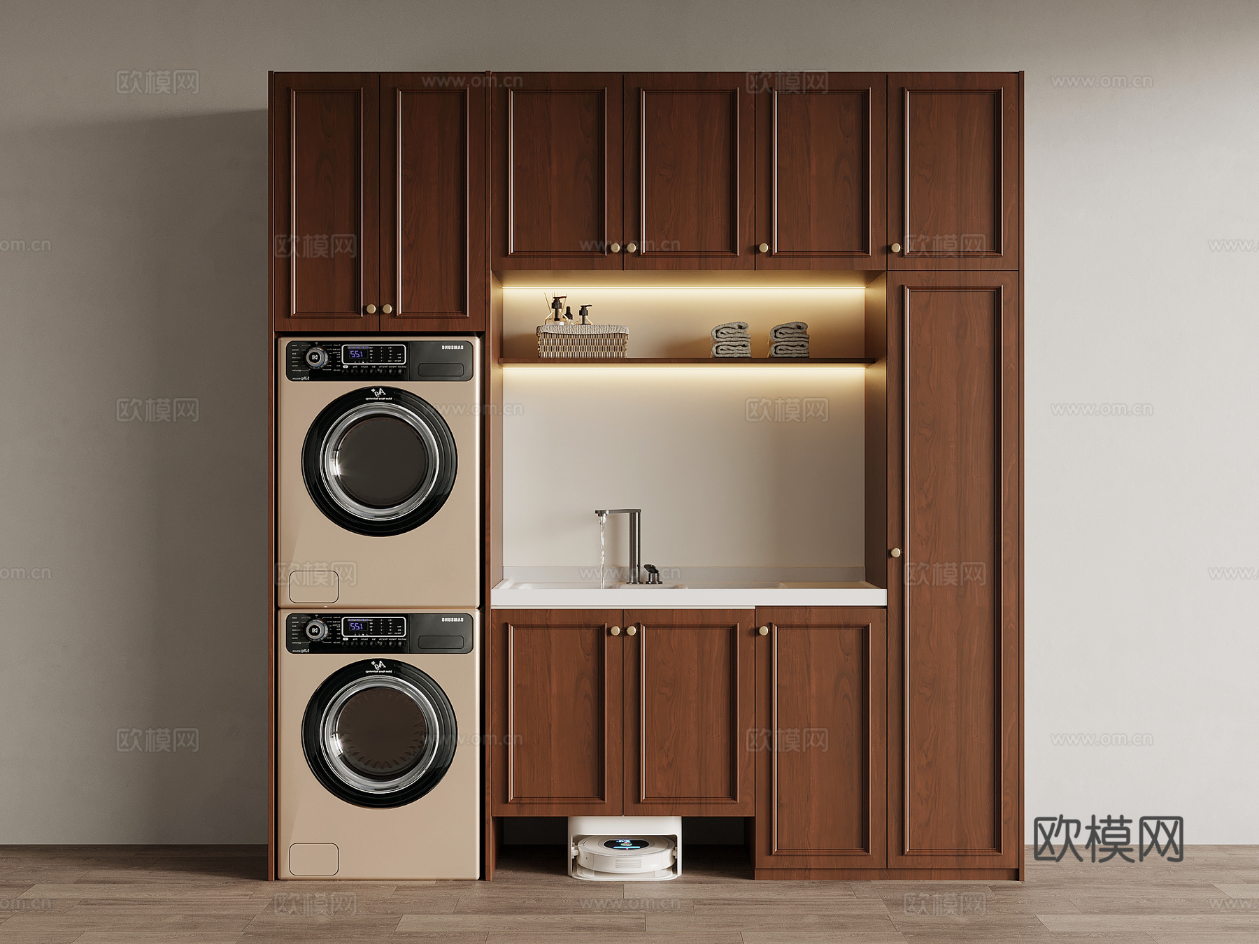 中古风洗衣机柜 阳台柜su模型
