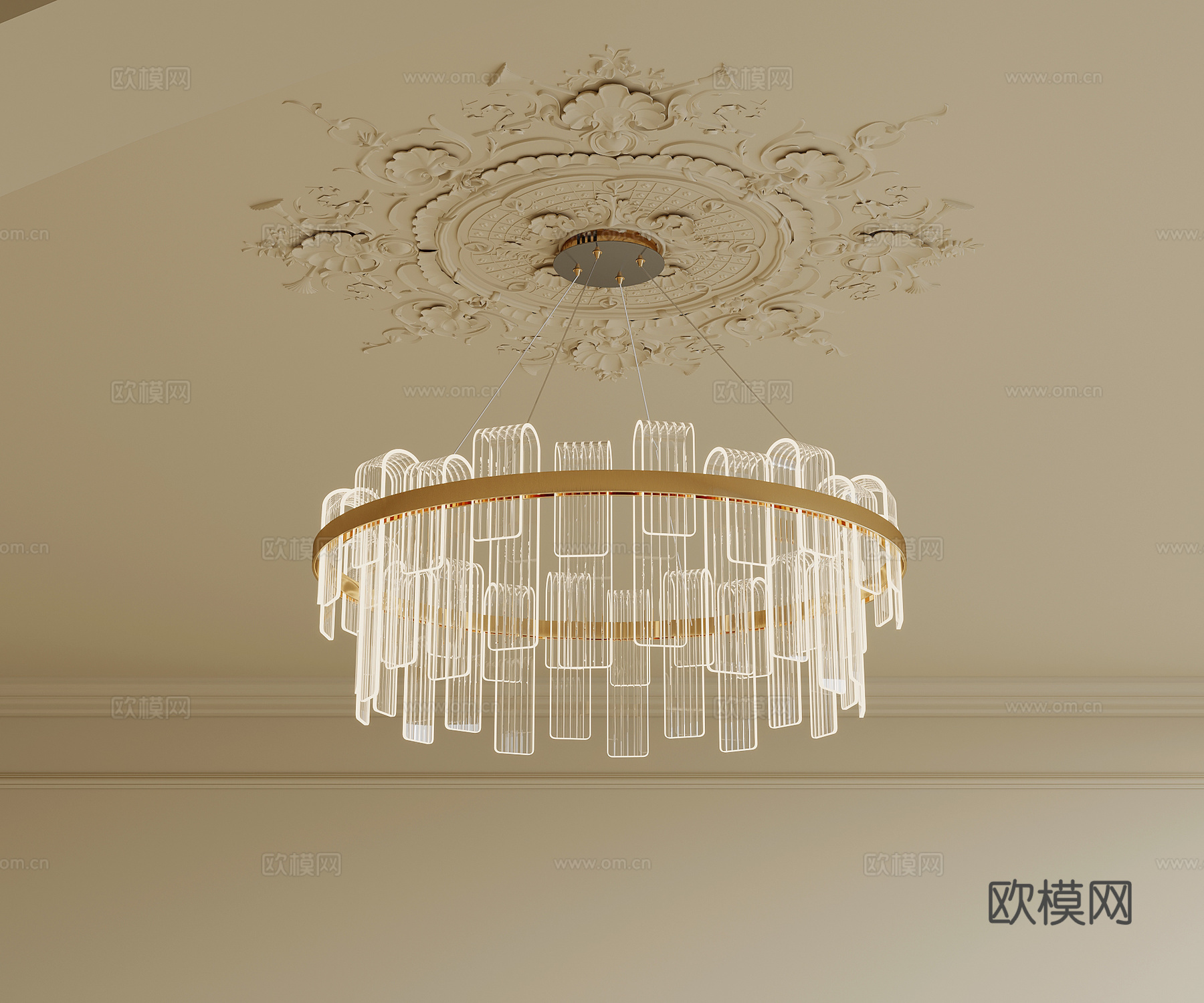现代奶油风吊灯 玻璃吊灯su模型