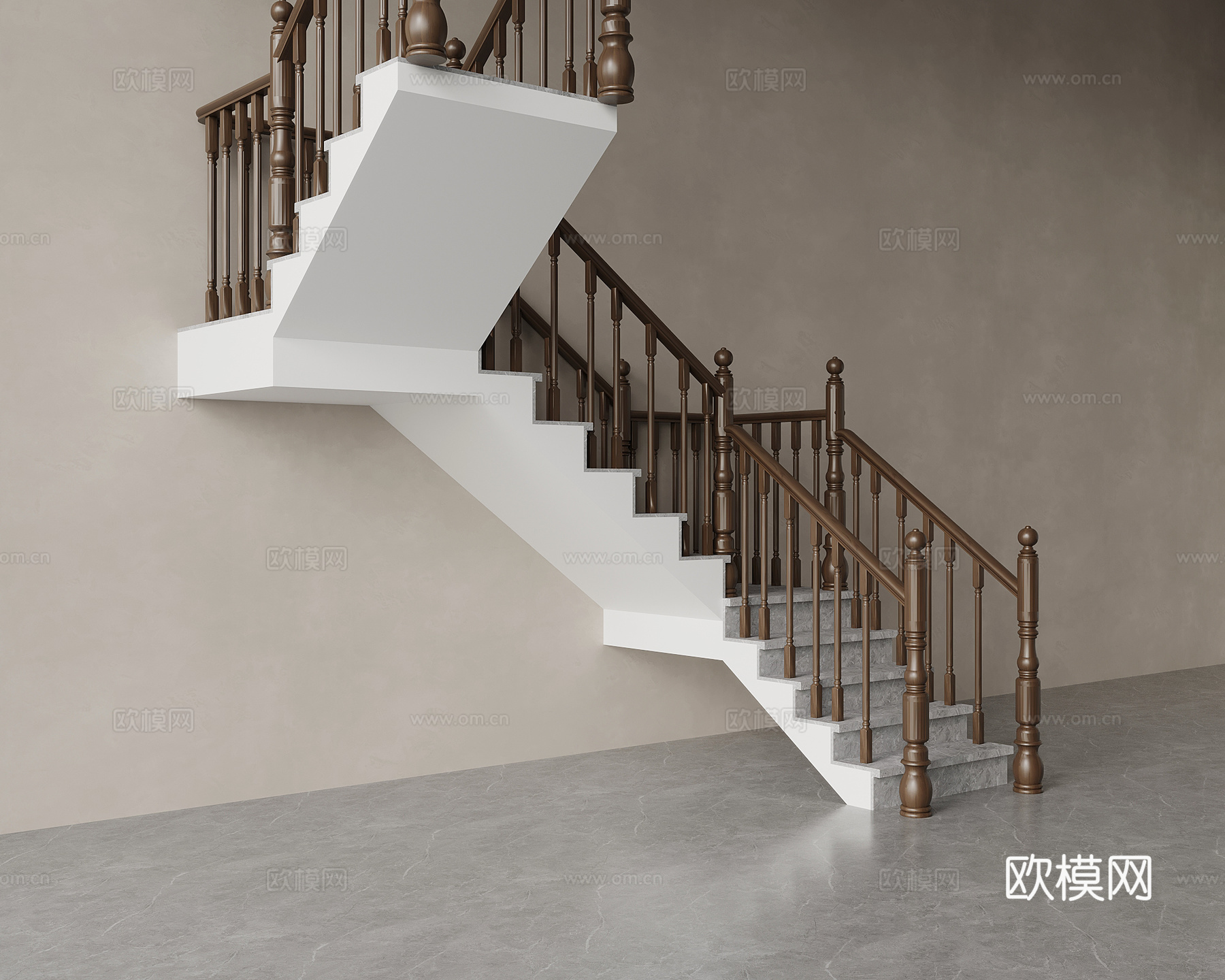 新中式楼梯 转角楼梯su模型