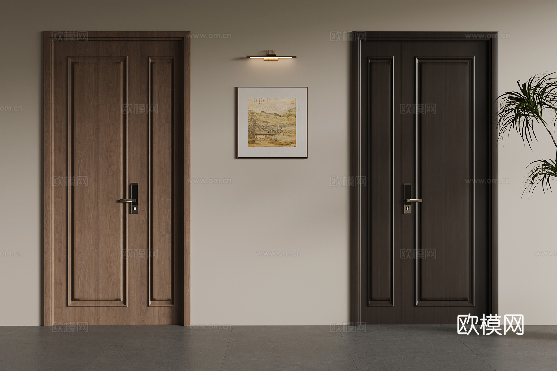 新中式子母门 防盗门su模型