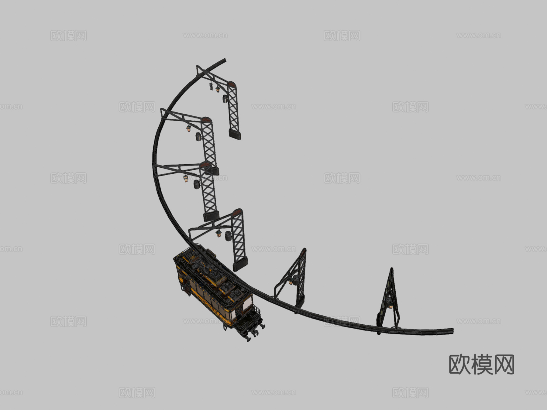 蒸汽朋克火车3d模型下载（渲染图2）