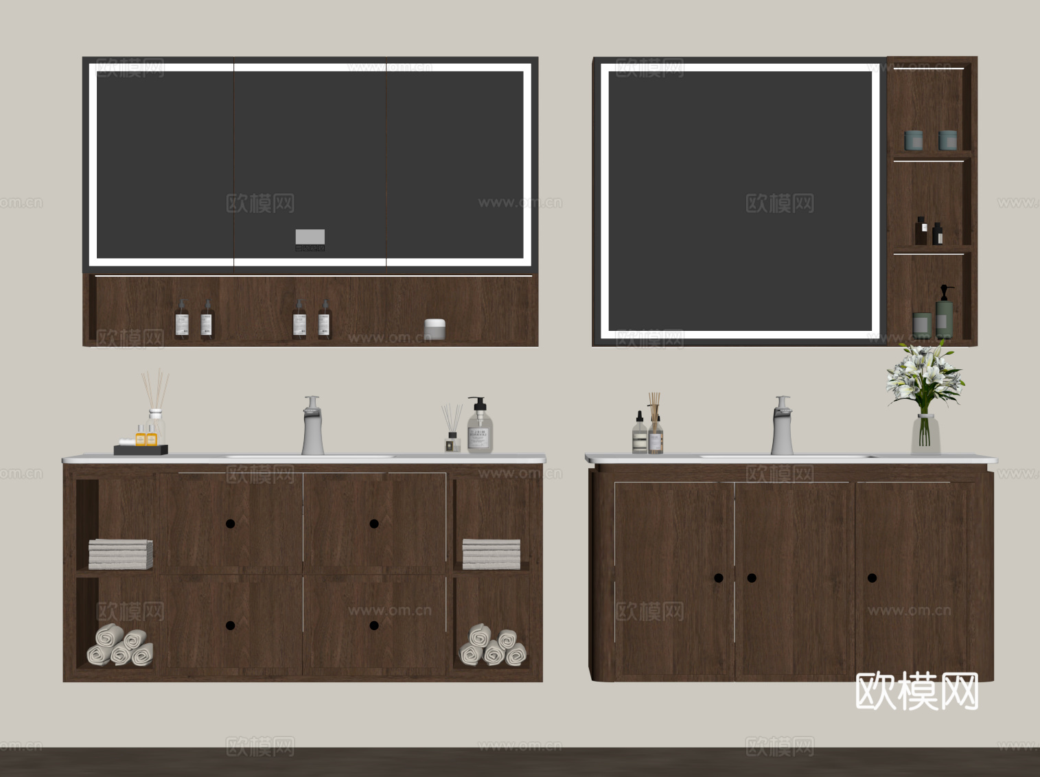 中古风浴室柜 卫浴摆件su模型