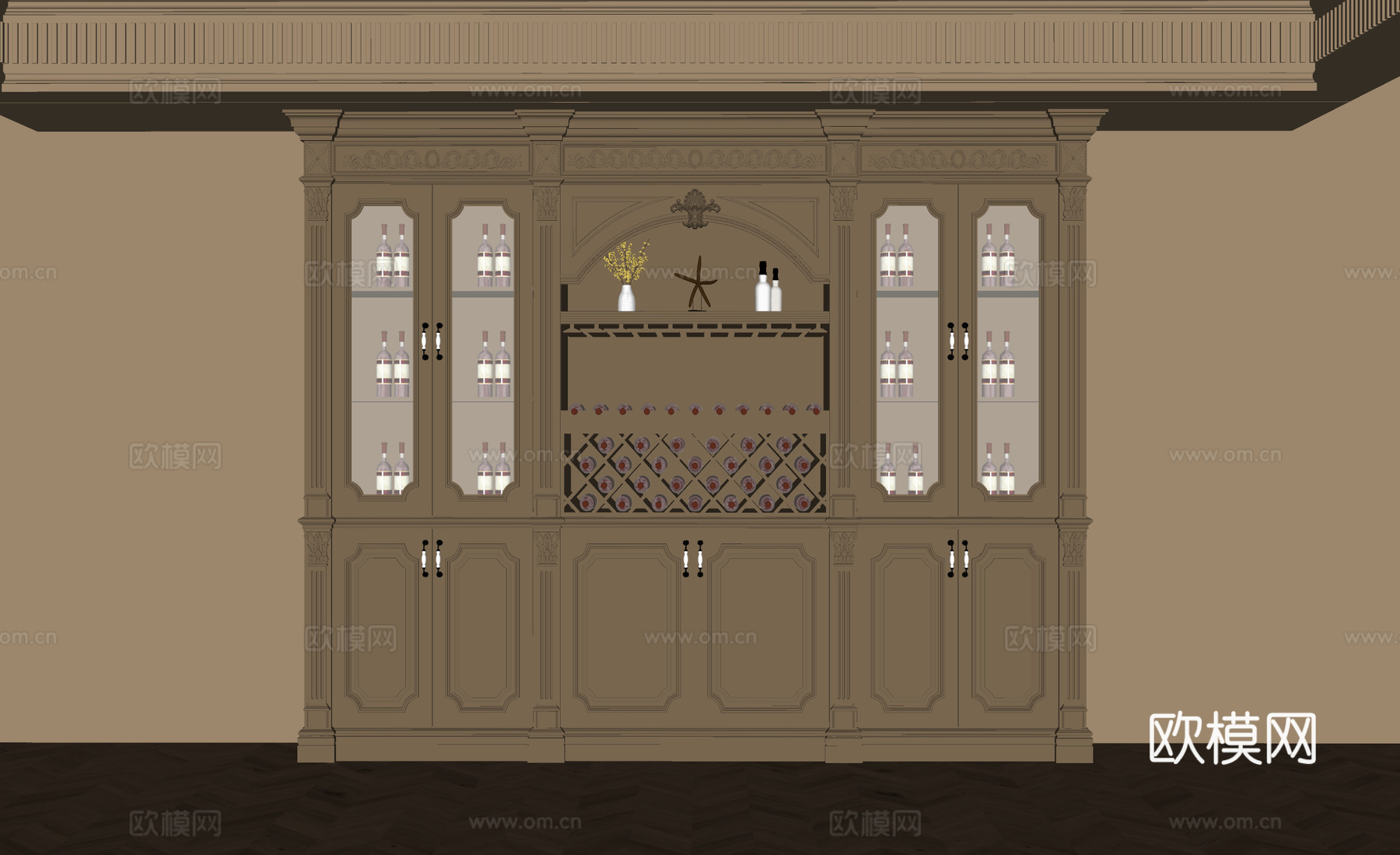 法式复古风酒柜su模型