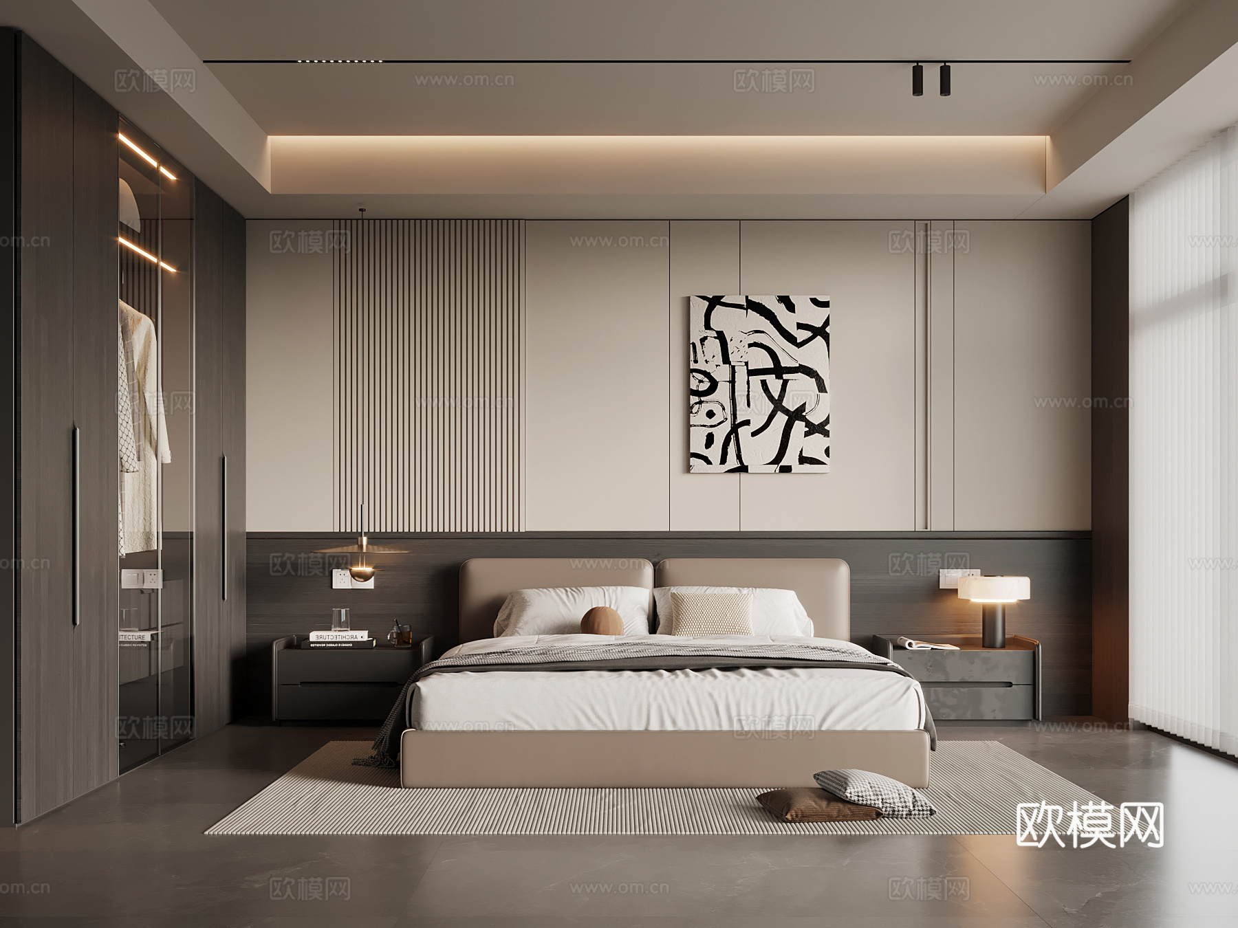 意式极简卧室 主卧 双人床 衣柜su模型