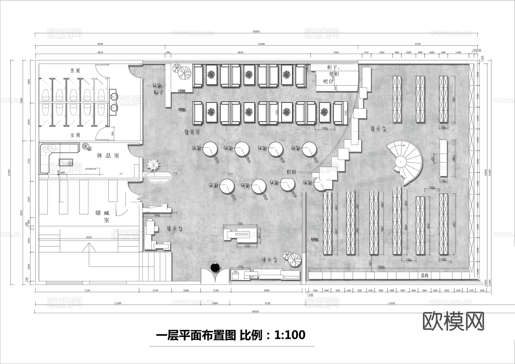 现代图书馆平面图cad施工图