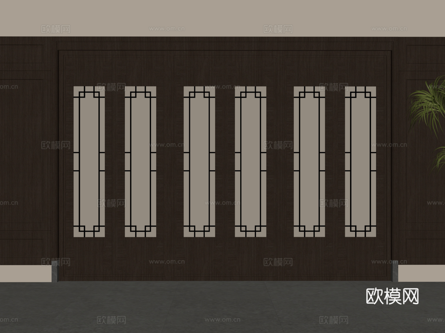 新中式双开门 装饰隔断su模型