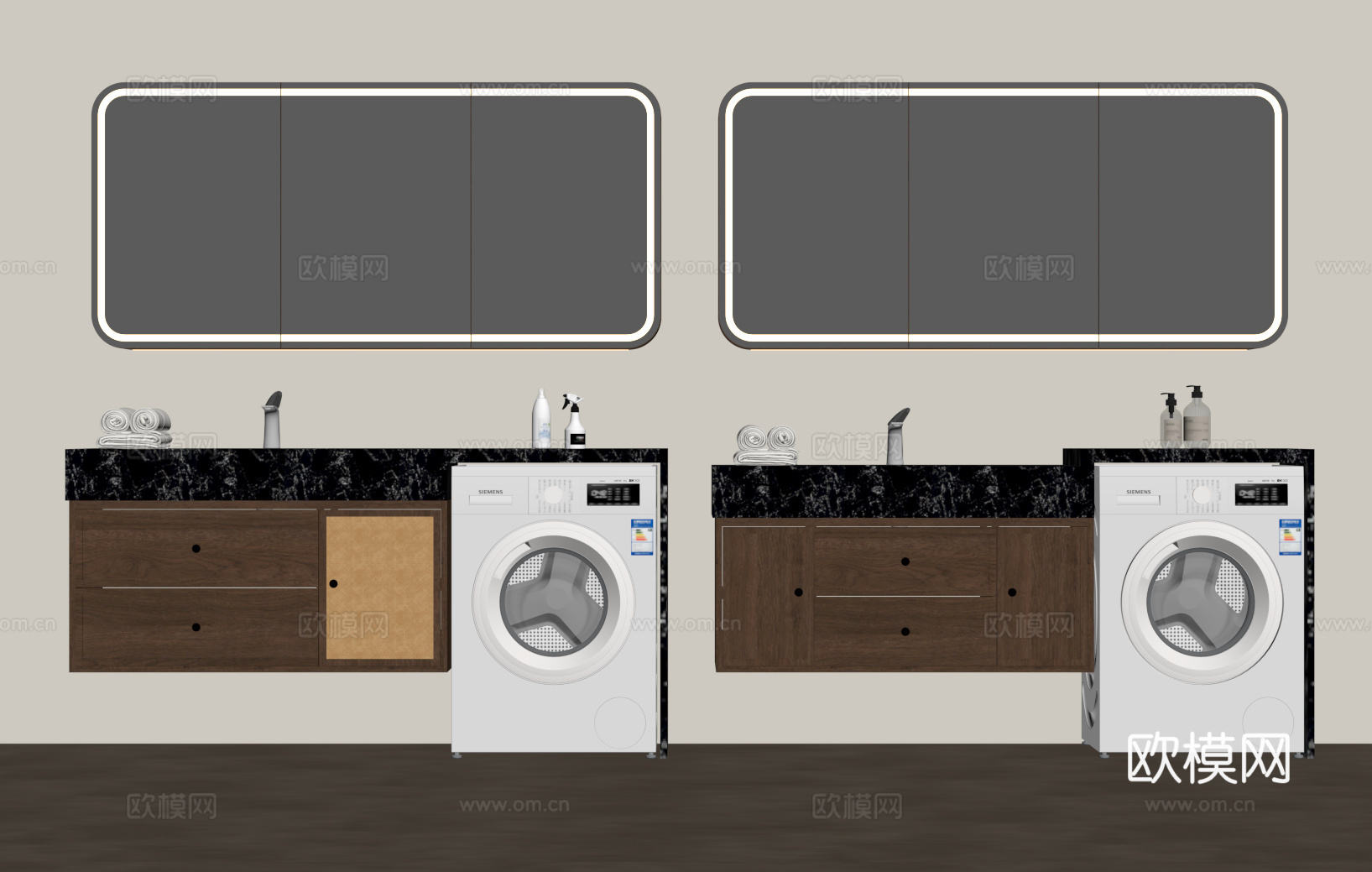 中古风浴室柜 洗衣机柜su模型su模型