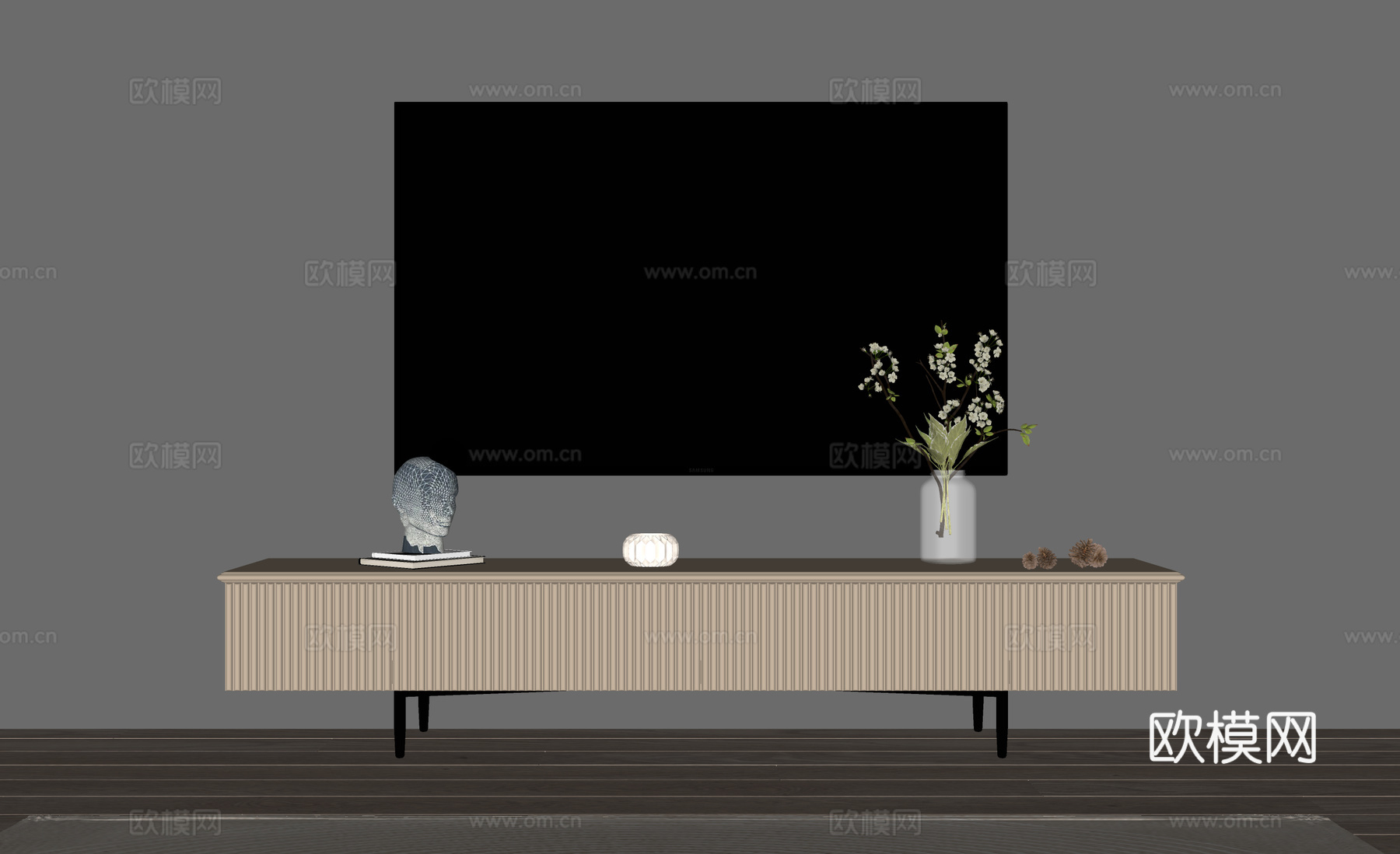 现代奶油风电视柜su模型